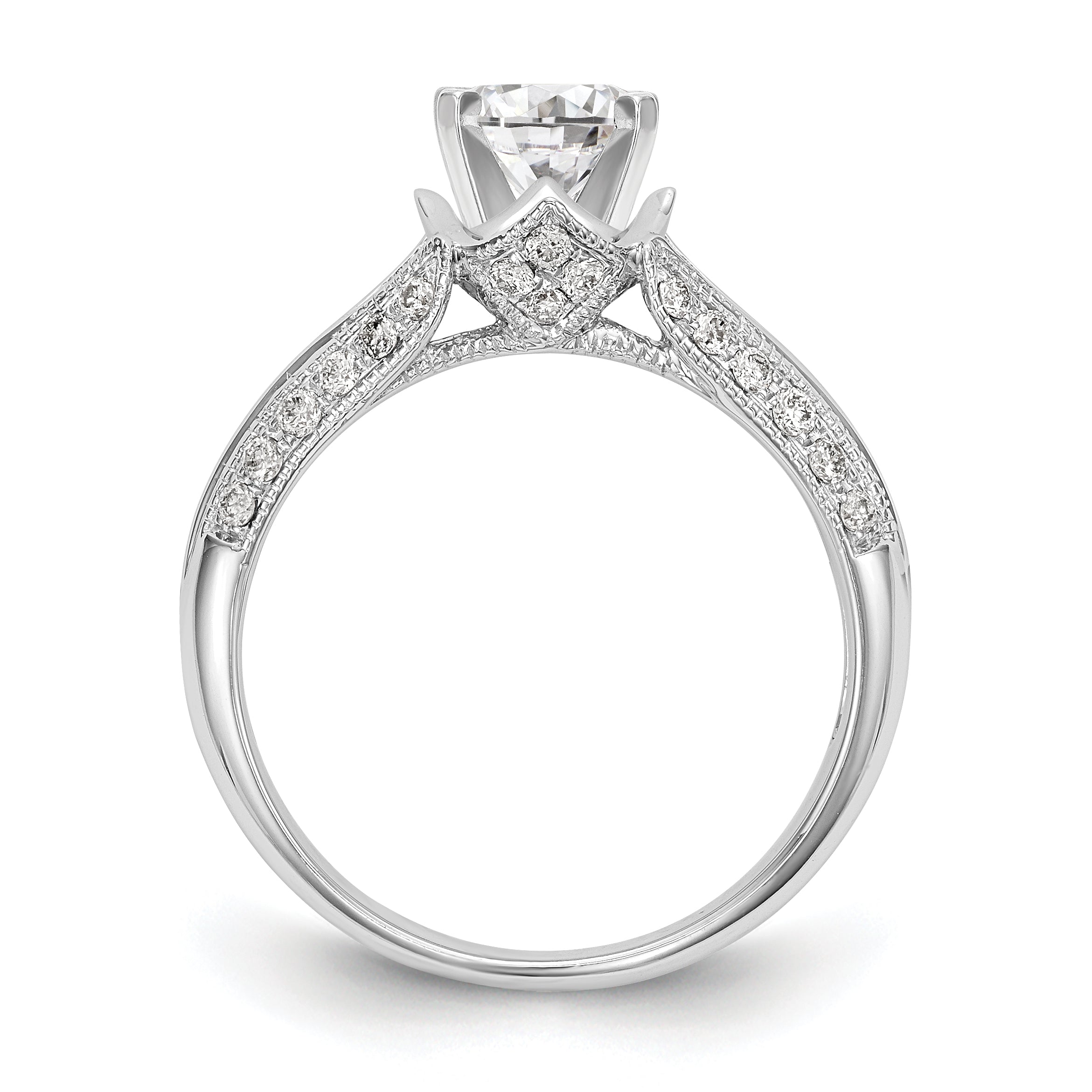 Verlobungsring aus 14 Karat Weißgold mit simuliertem Diamanten im Criss-Cross-Design und Steckfassung