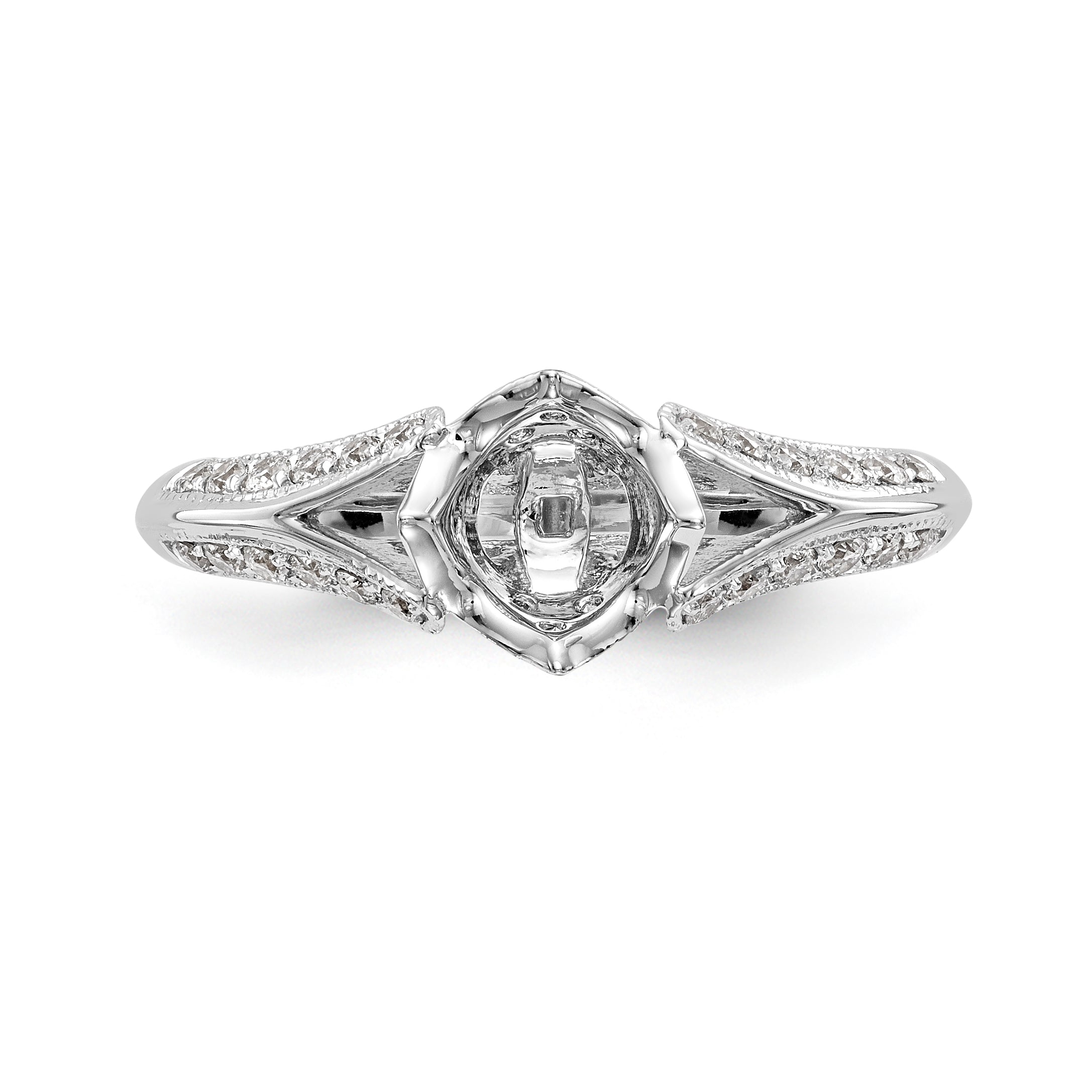 Verlobungsring aus 14 Karat Weißgold mit simuliertem Diamanten im Criss-Cross-Design und Steckfassung
