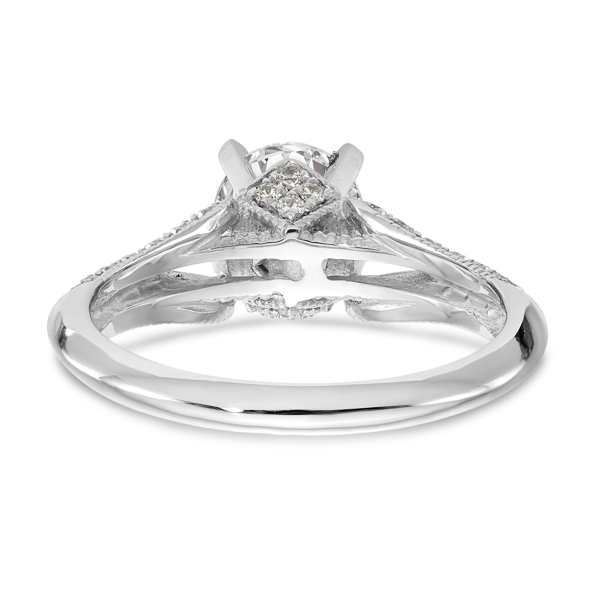 Verlobungsring aus 14 Karat Weißgold mit simuliertem Diamanten im Criss-Cross-Design und Steckfassung