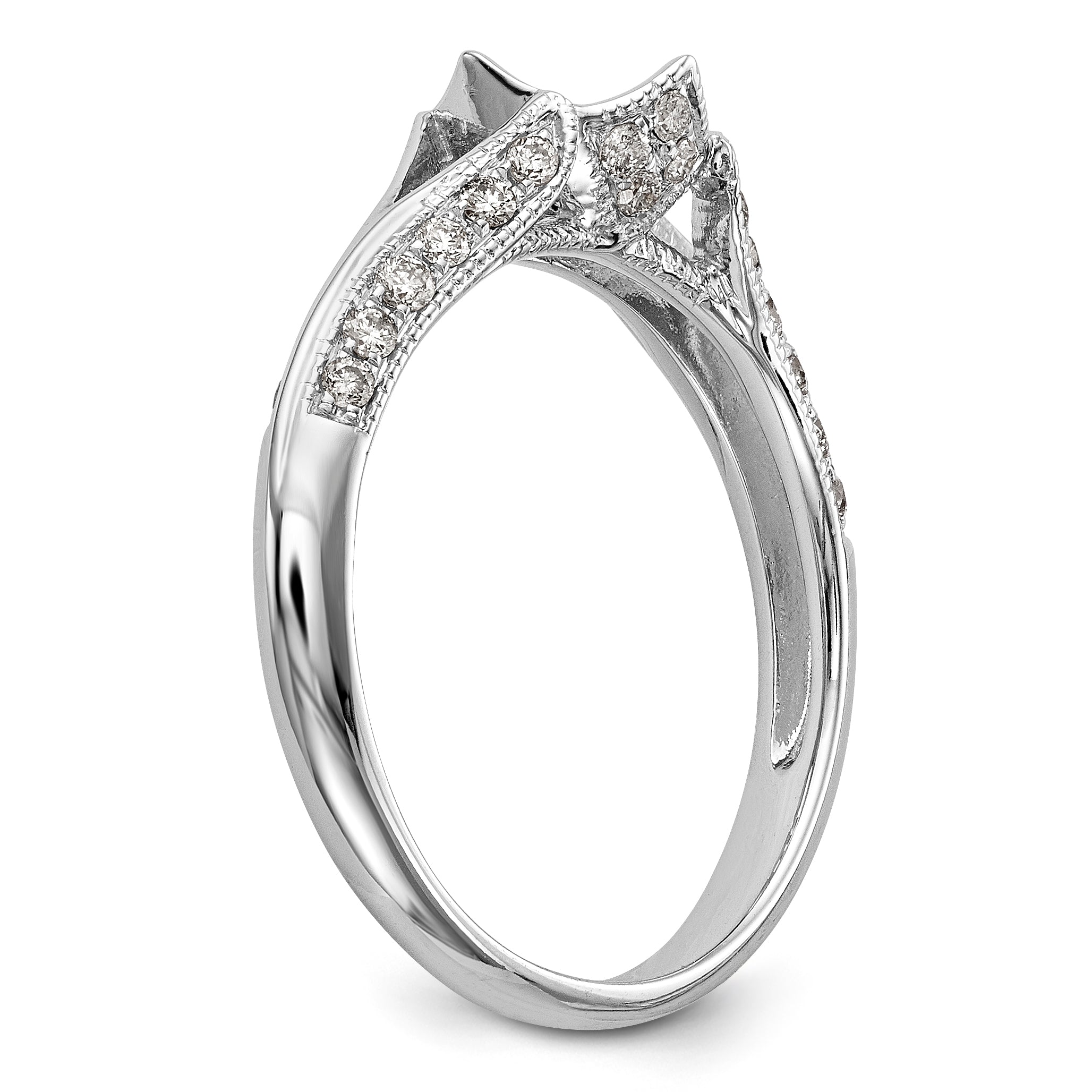 Verlobungsring aus 14 Karat Weißgold mit simuliertem Diamanten im Criss-Cross-Design und Steckfassung