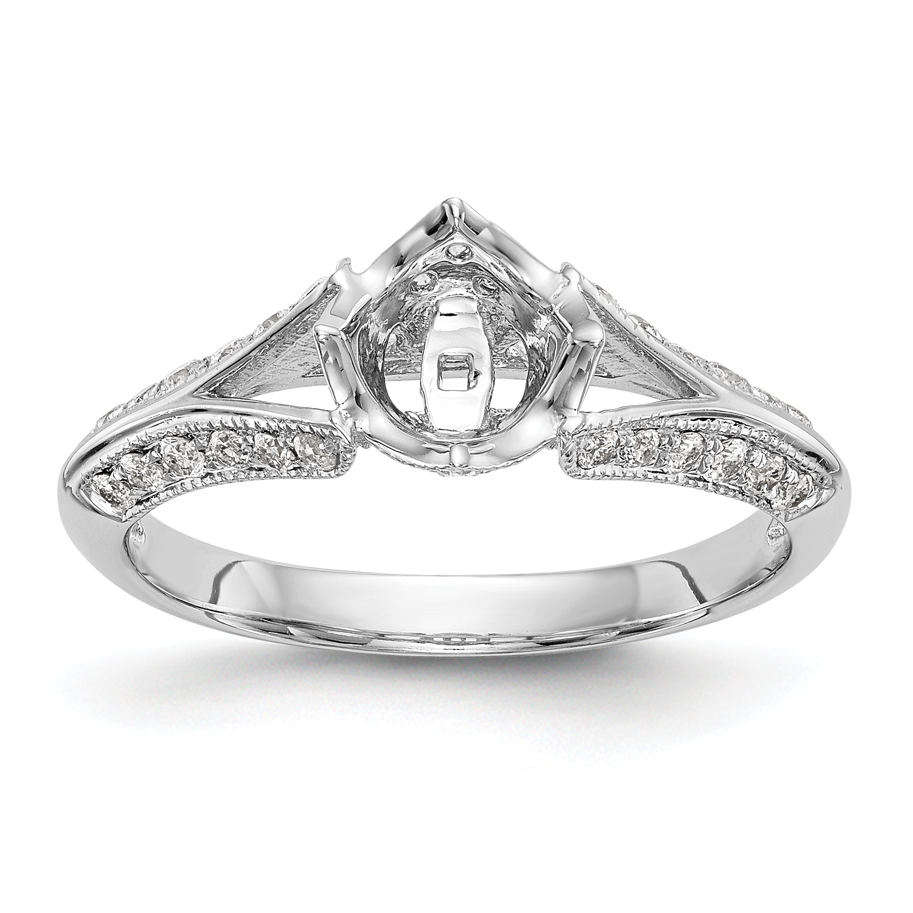 Verlobungsring aus 14 Karat Weißgold mit simuliertem Diamanten im Criss-Cross-Design und Steckfassung