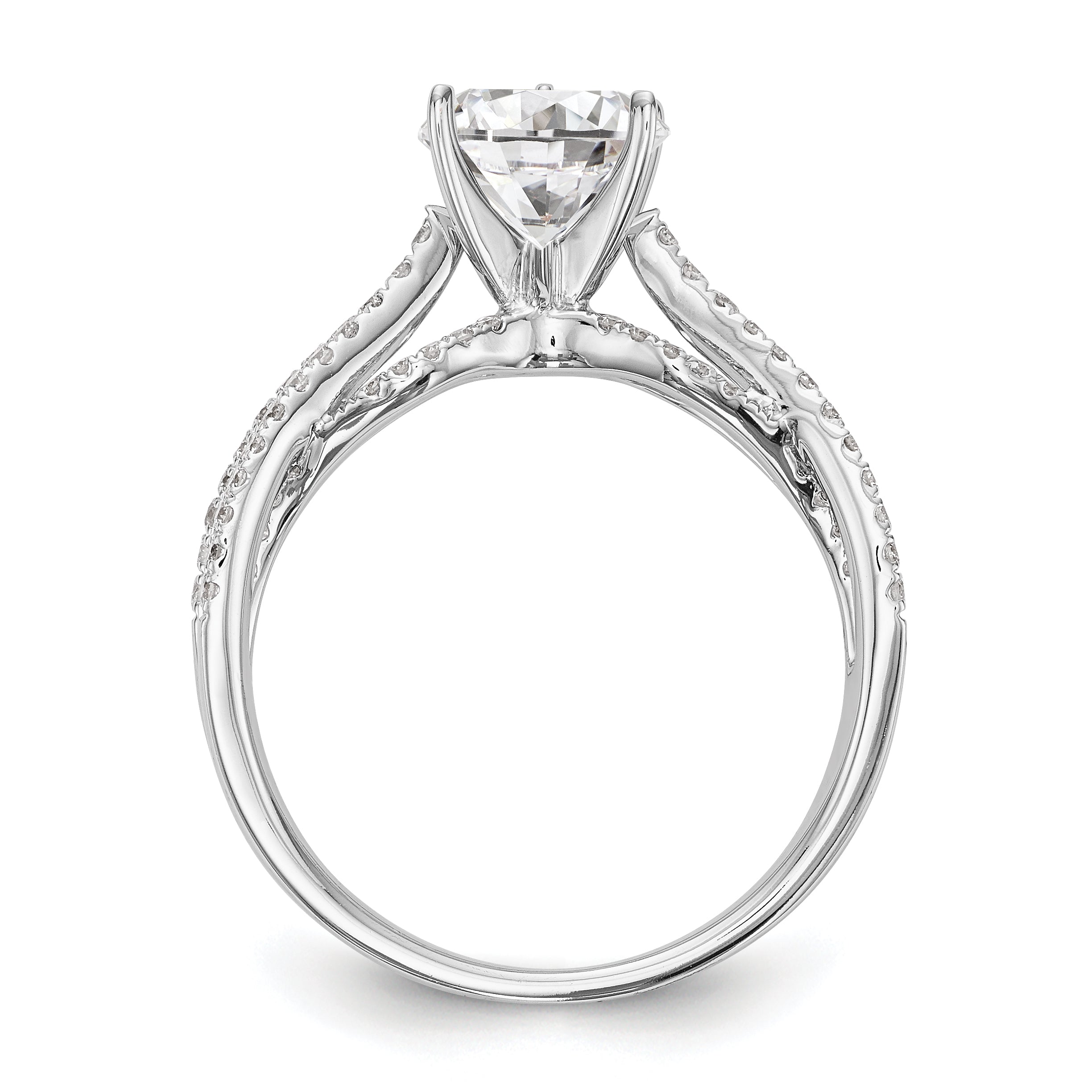 14K Weißgold Verlobungsring mit simulierten Diamanten, Krappenfassung, Criss-Cross-Design