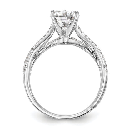 14K Weißgold Verlobungsring mit simulierten Diamanten, Krappenfassung, Criss-Cross-Design