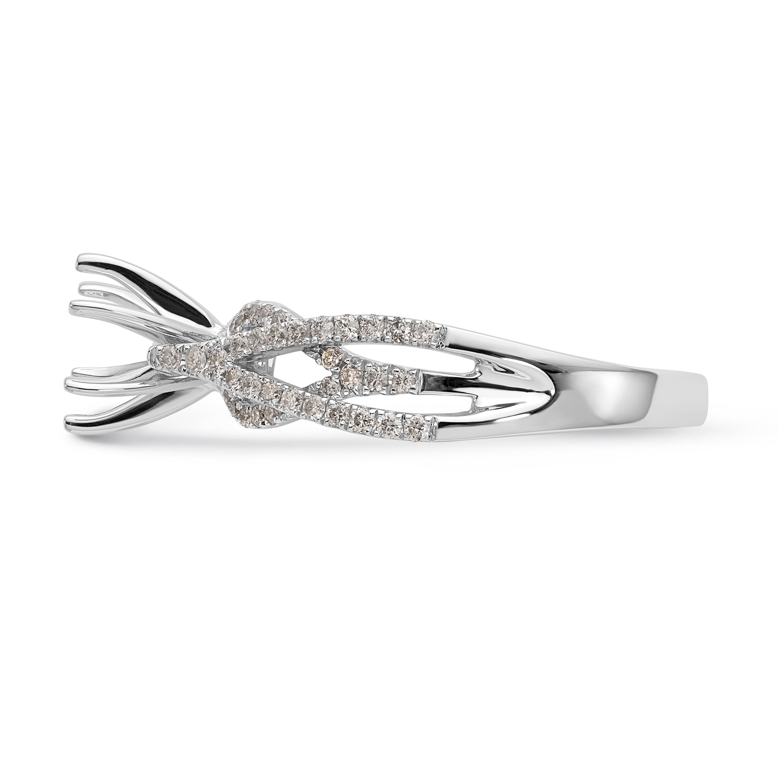14K Weißgold Verlobungsring mit simulierten Diamanten, Krappenfassung, Criss-Cross-Design