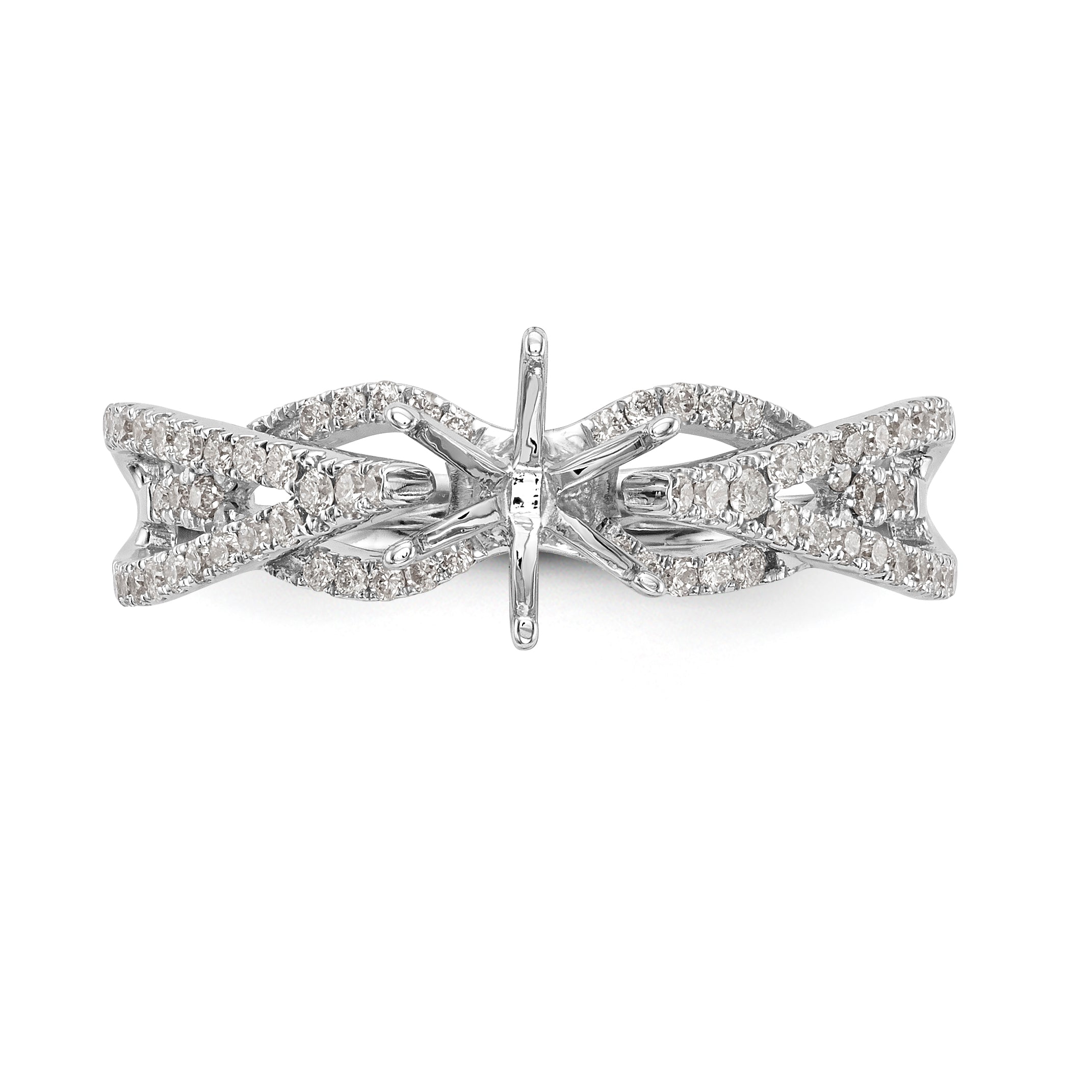 14K Weißgold Verlobungsring mit simulierten Diamanten, Krappenfassung, Criss-Cross-Design