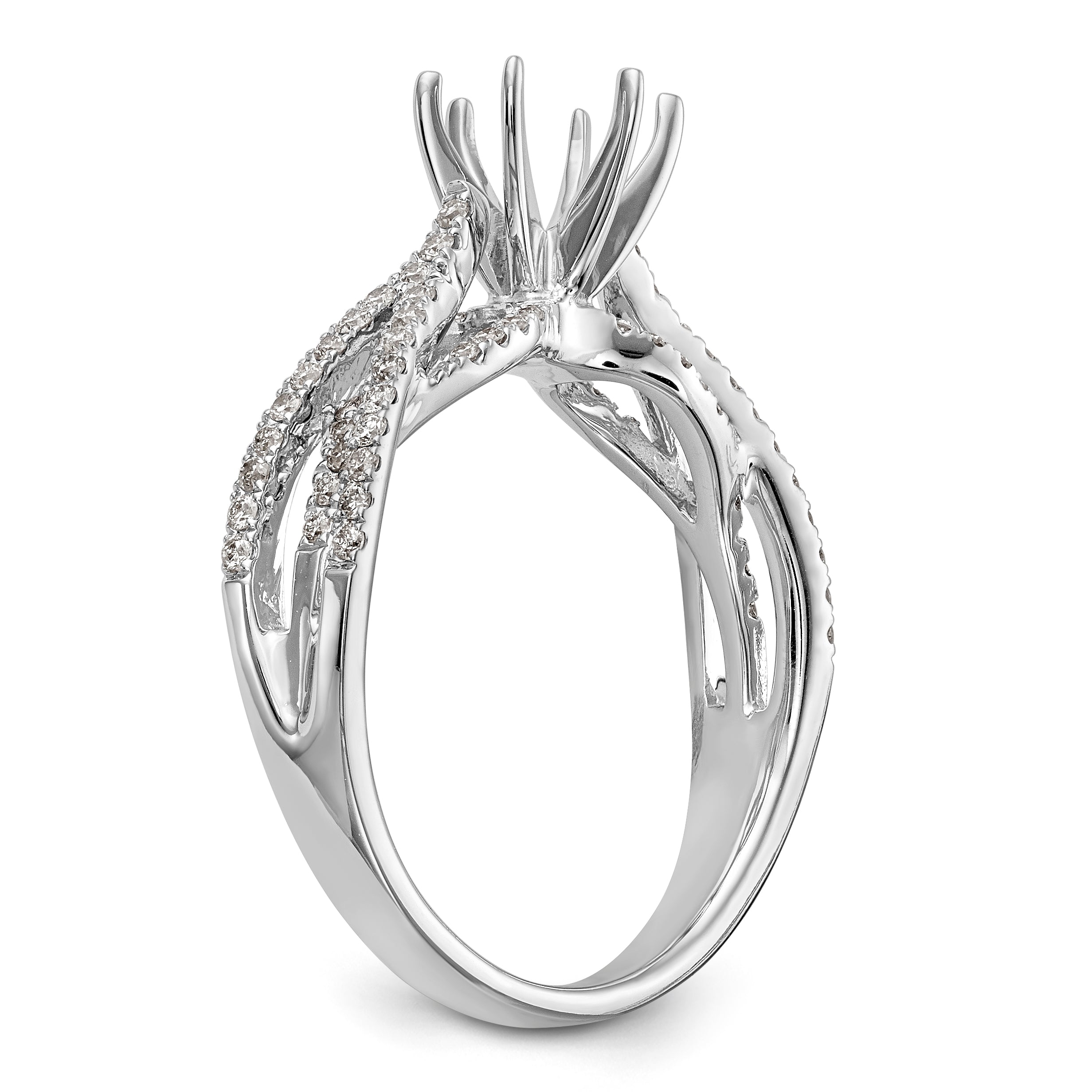 14K Weißgold Verlobungsring mit simulierten Diamanten, Krappenfassung, Criss-Cross-Design