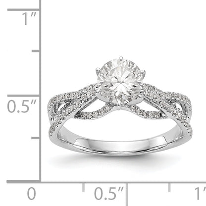 14K Weißgold Verlobungsring mit simulierten Diamanten, Krappenfassung, Criss-Cross-Design