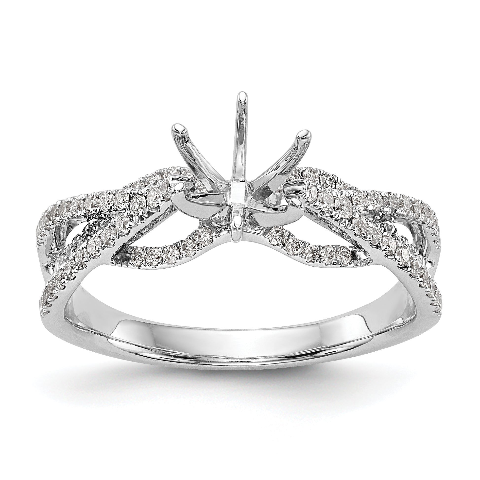 14K Weißgold Verlobungsring mit simulierten Diamanten, Krappenfassung, Criss-Cross-Design