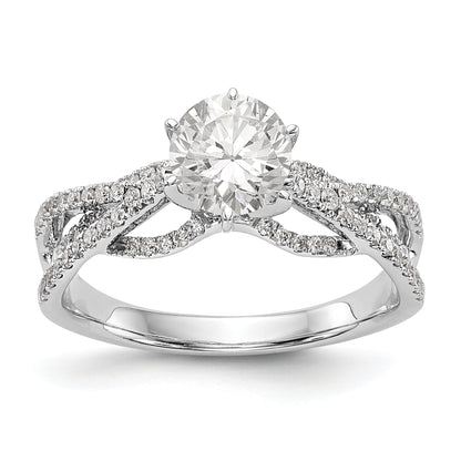 14K Weißgold Verlobungsring mit simulierten Diamanten, Krappenfassung, Criss-Cross-Design