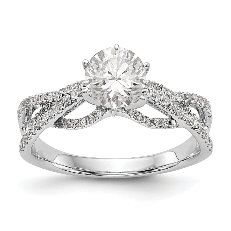 14K Weißgold Verlobungsring mit simulierten Diamanten, Krappenfassung, Criss-Cross-Design
