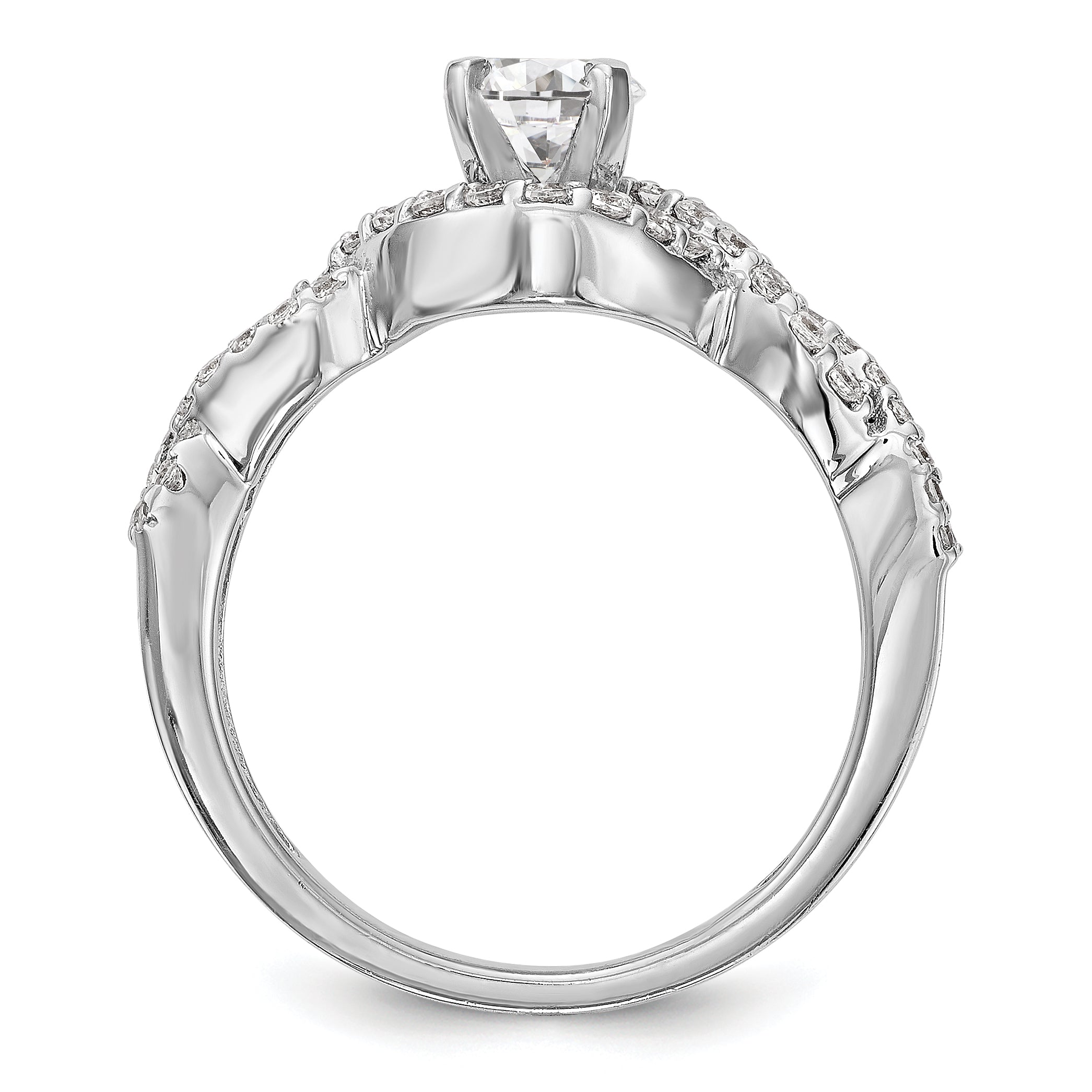 Verlobungsring aus 14K Weißgold mit überkreuztem Design und simuliertem Diamant in Krappenfassung