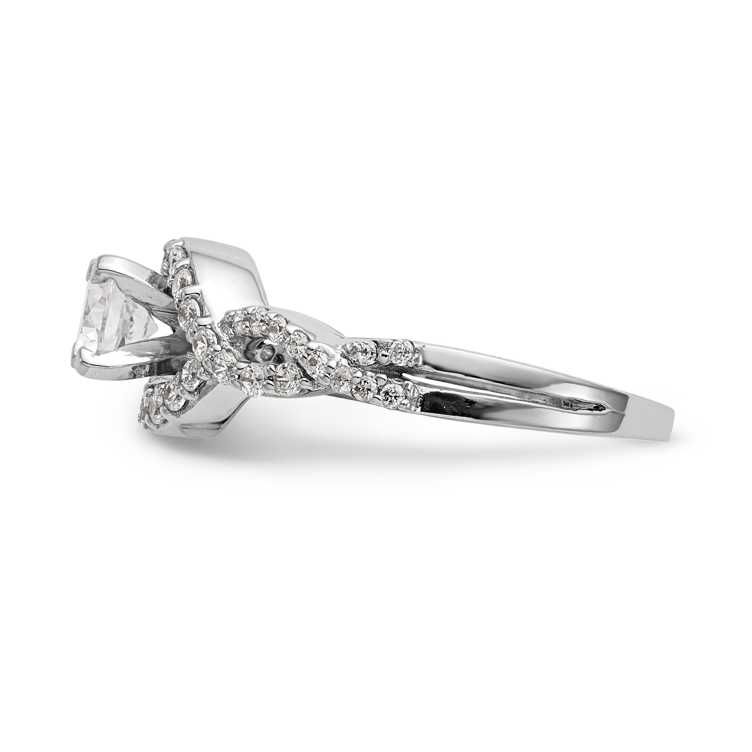 Verlobungsring aus 14K Weißgold mit überkreuztem Design und simuliertem Diamant in Krappenfassung