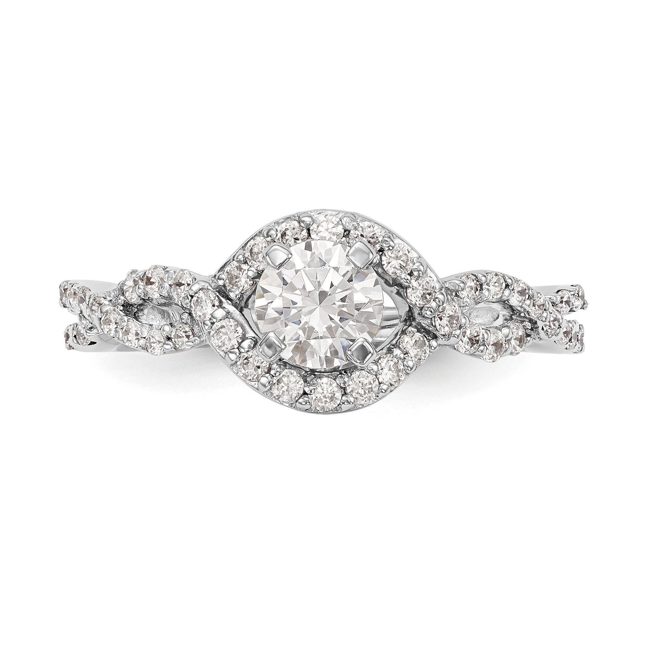 Verlobungsring aus 14K Weißgold mit überkreuztem Design und simuliertem Diamant in Krappenfassung