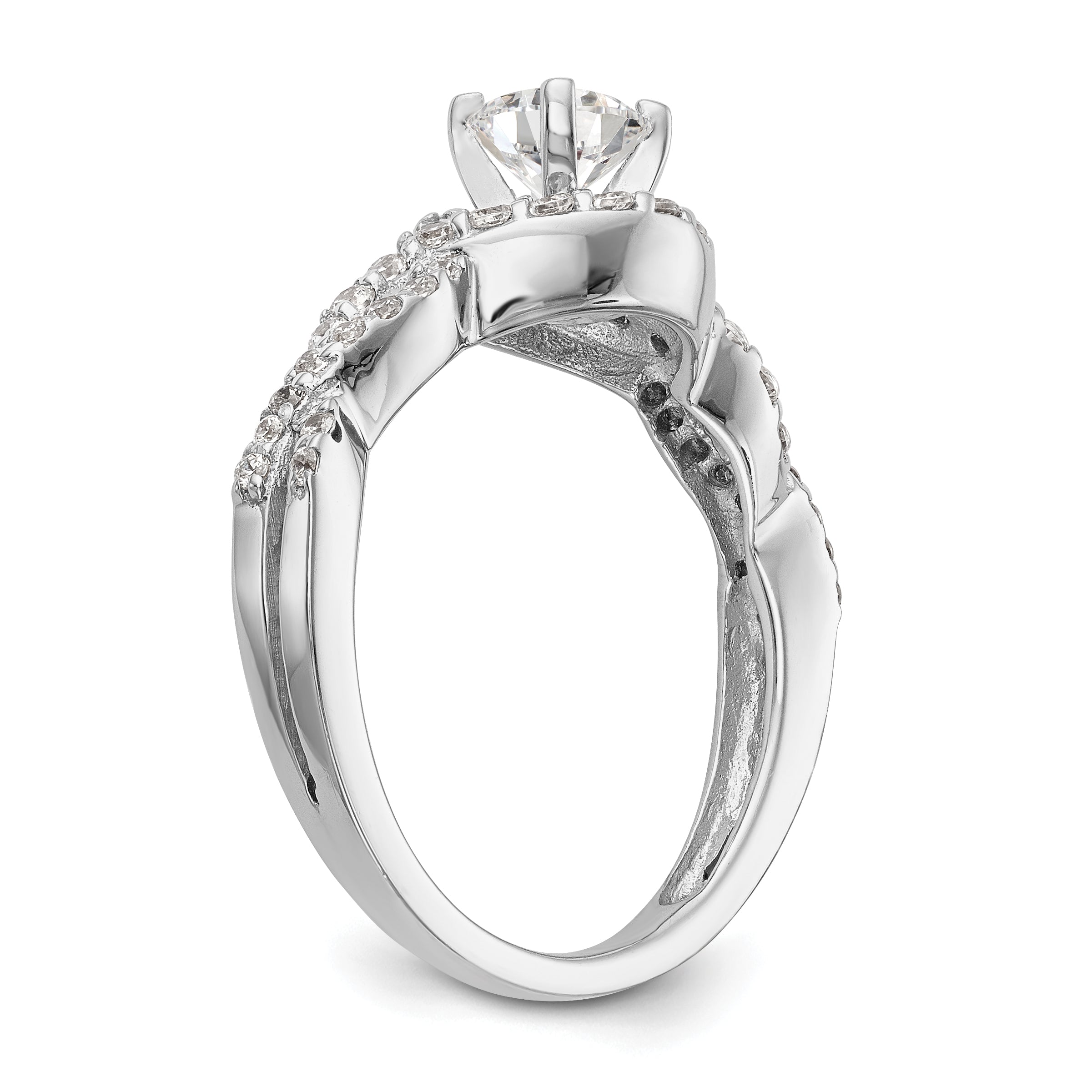Verlobungsring aus 14K Weißgold mit überkreuztem Design und simuliertem Diamant in Krappenfassung