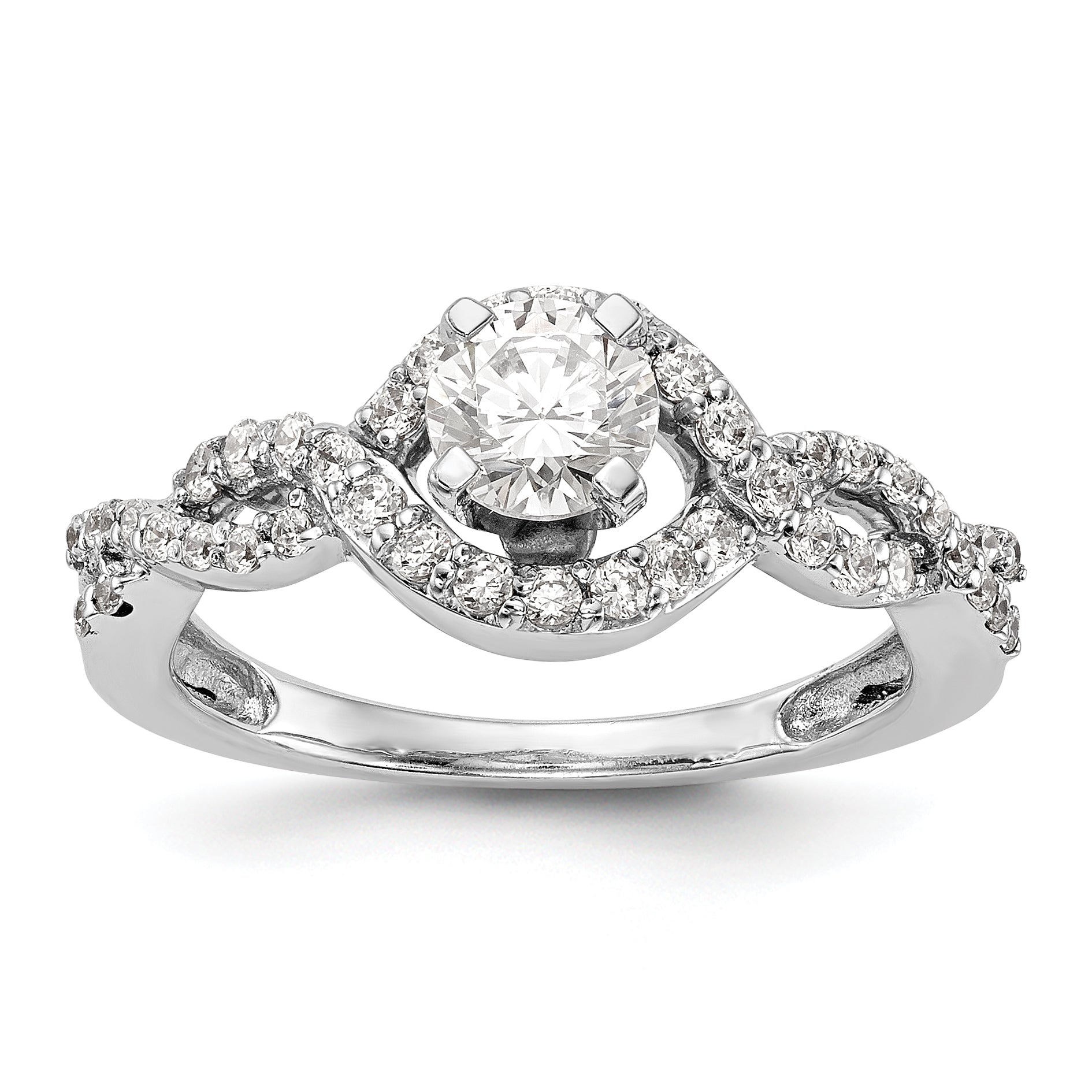 Verlobungsring aus 14K Weißgold mit überkreuztem Design und simuliertem Diamant in Krappenfassung