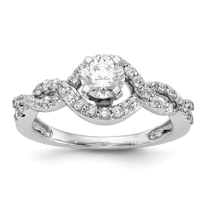Verlobungsring aus 14K Weißgold mit überkreuztem Design und simuliertem Diamant in Krappenfassung