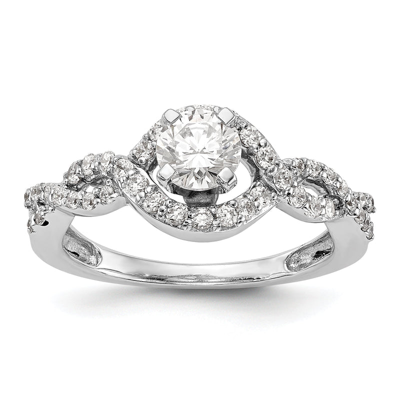 Verlobungsring aus 14K Weißgold mit überkreuztem Design und simuliertem Diamant in Krappenfassung