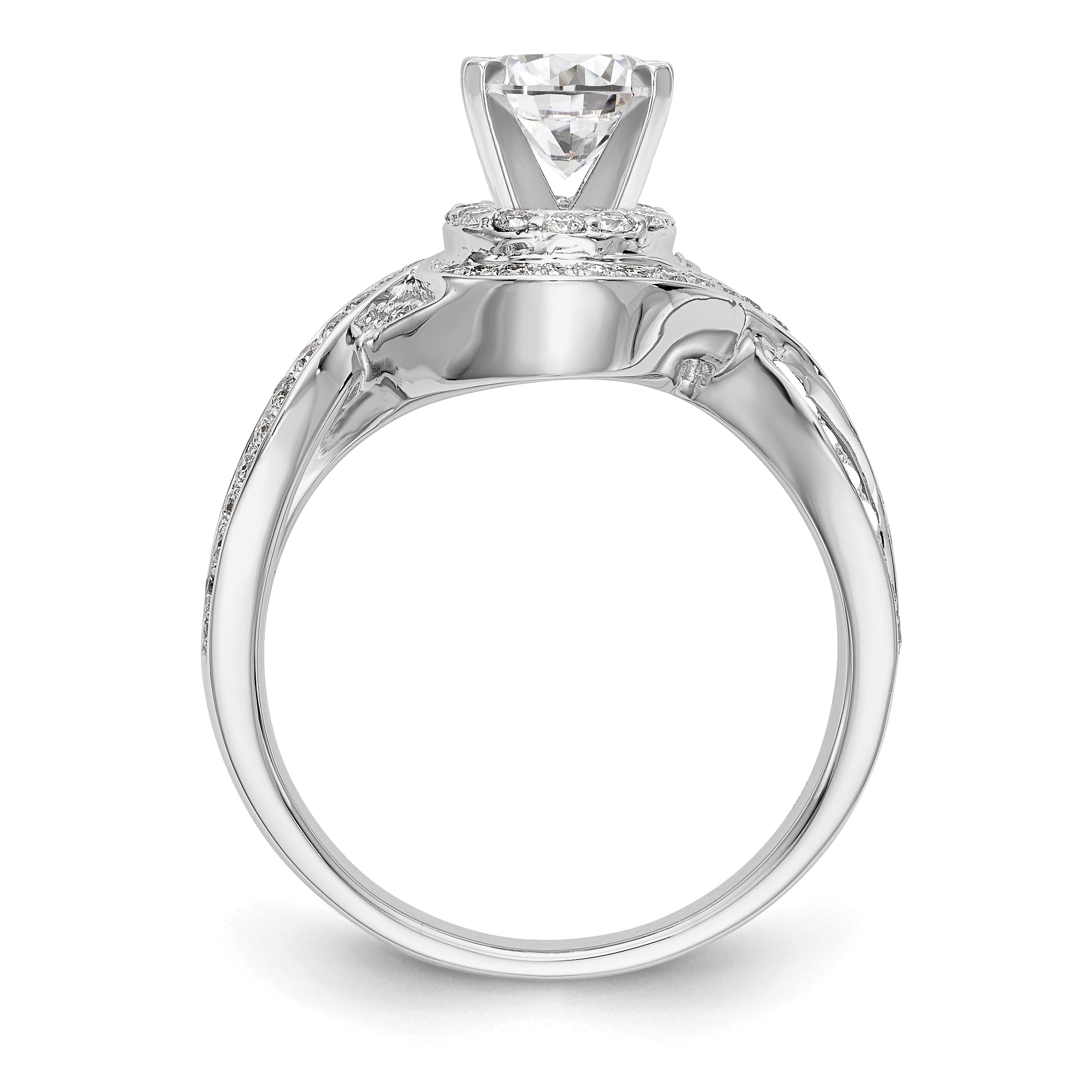 14K Weißgold Verlobungsring mit Peg-Fassung und simulierten Diamanten im Criss-Cross-Design