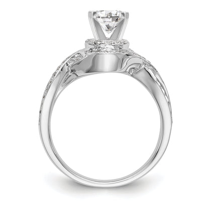 14K Weißgold Verlobungsring mit Peg-Fassung und simulierten Diamanten im Criss-Cross-Design