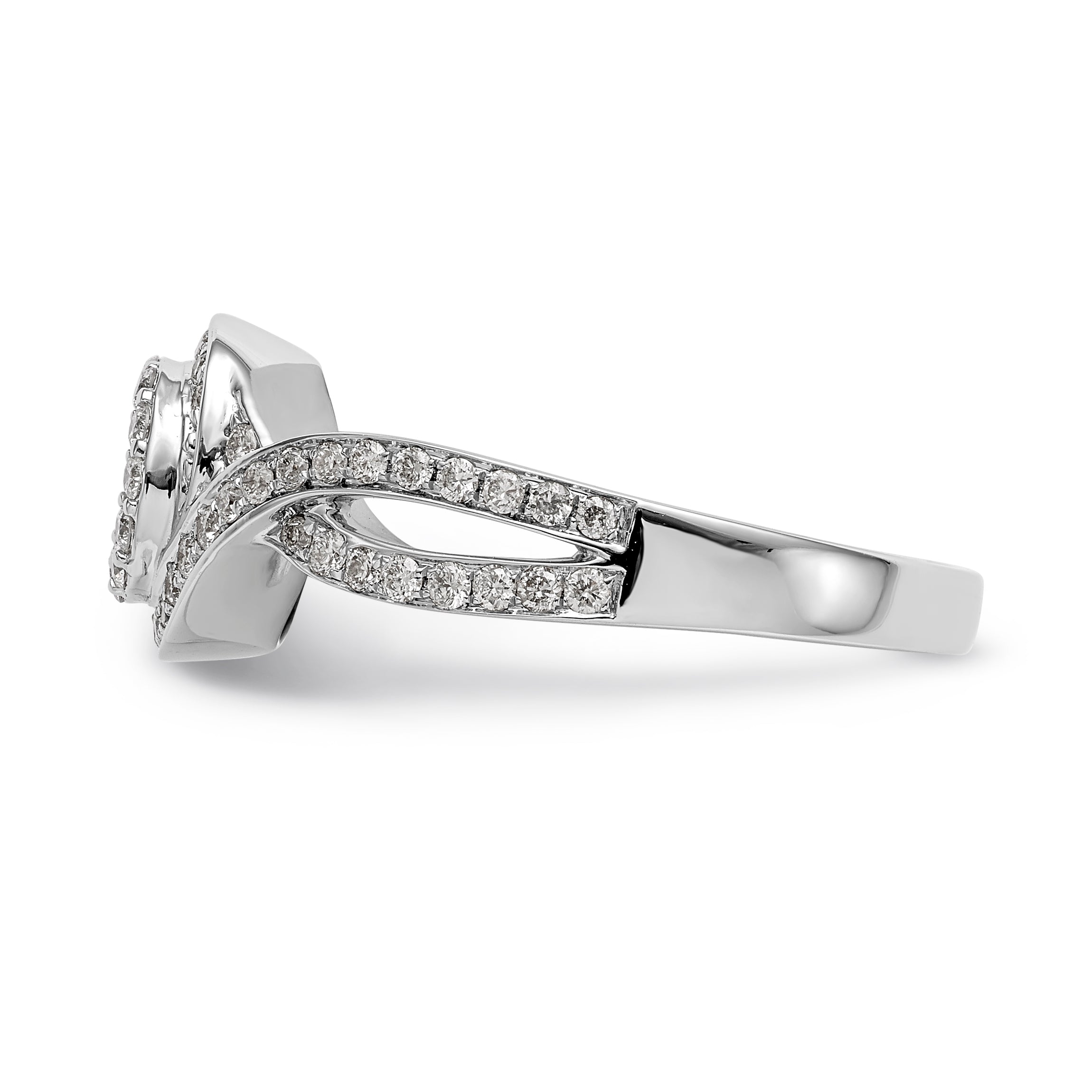 14K Weißgold Verlobungsring mit Peg-Fassung und simulierten Diamanten im Criss-Cross-Design