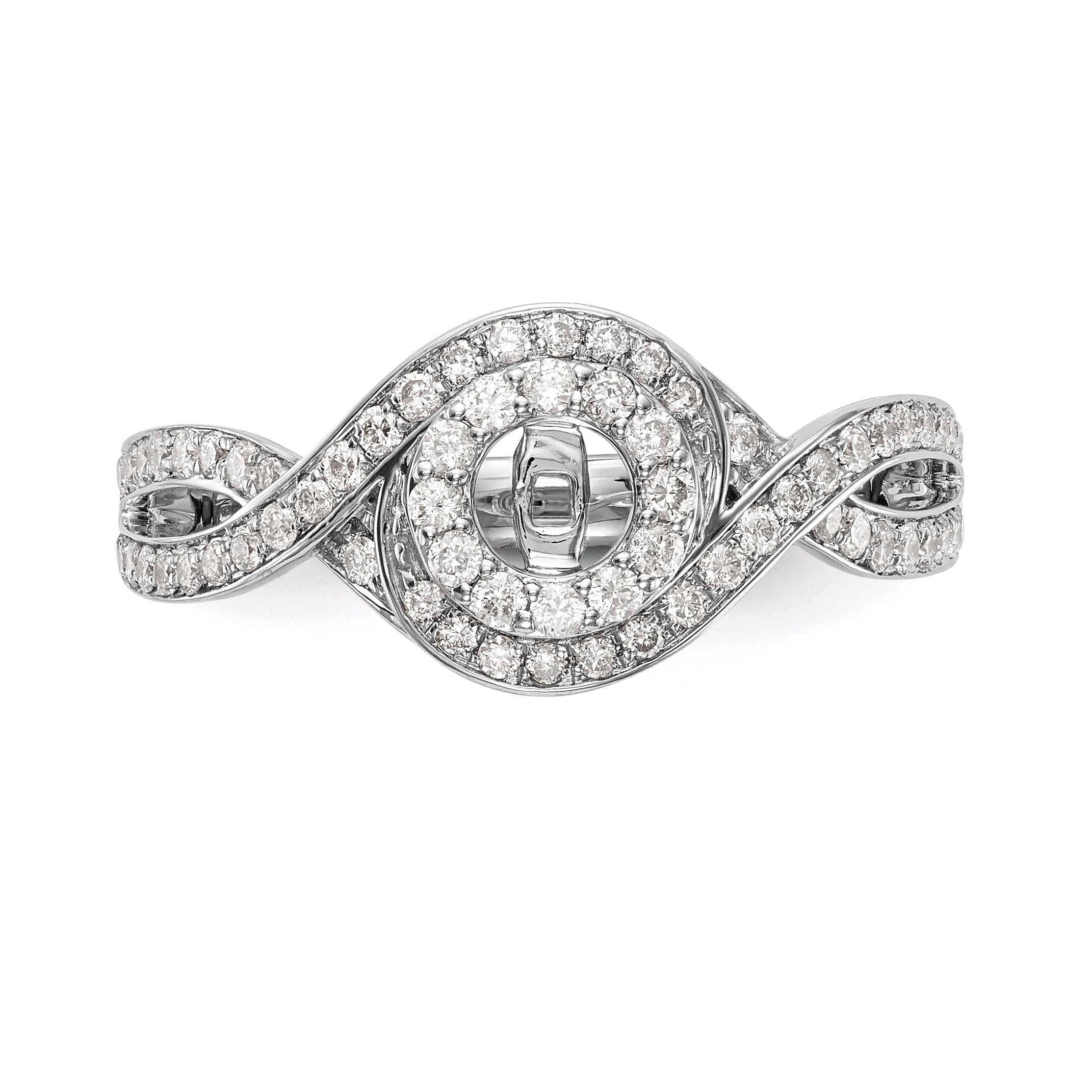 14K Weißgold Verlobungsring mit Peg-Fassung und simulierten Diamanten im Criss-Cross-Design