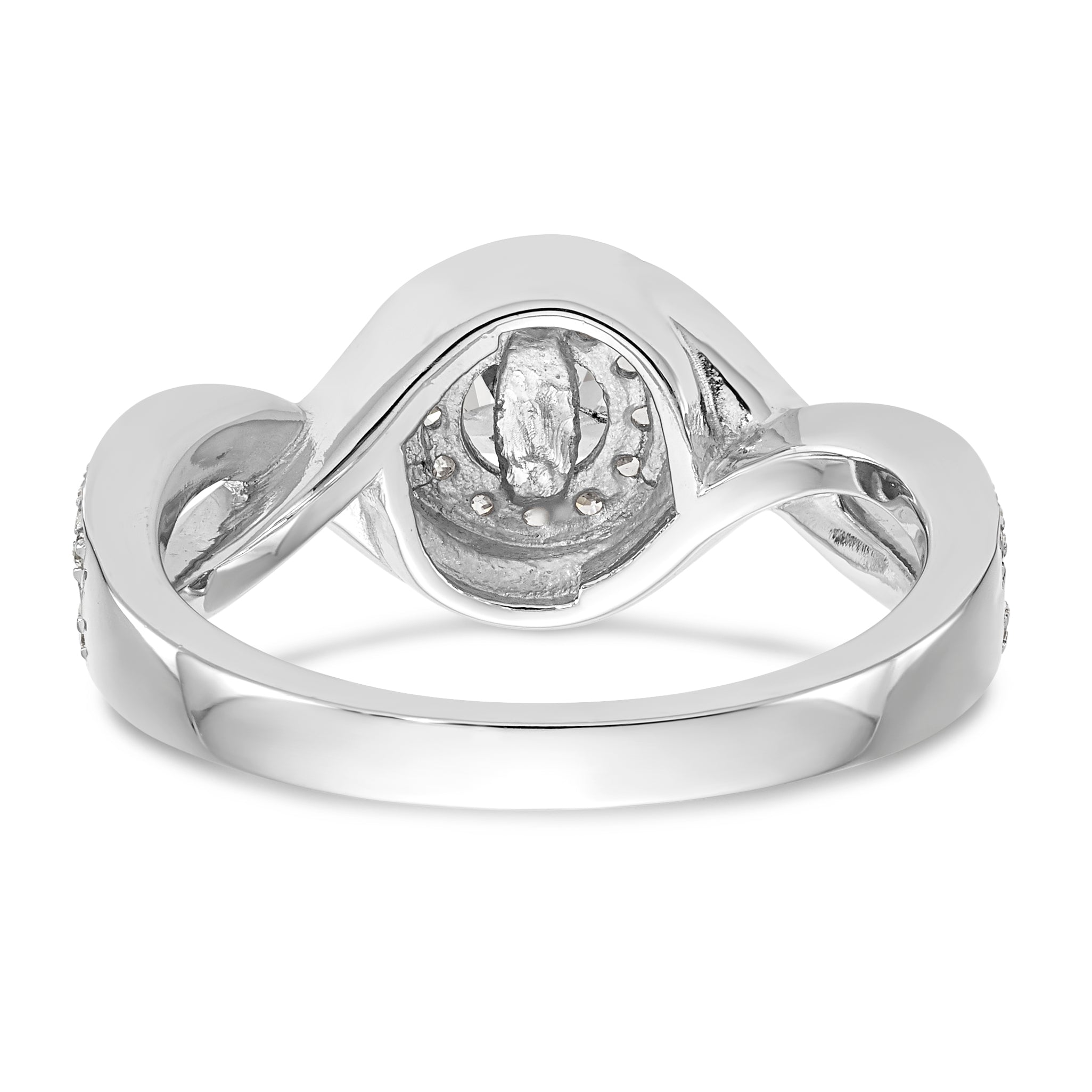 14K Weißgold Verlobungsring mit Peg-Fassung und simulierten Diamanten im Criss-Cross-Design