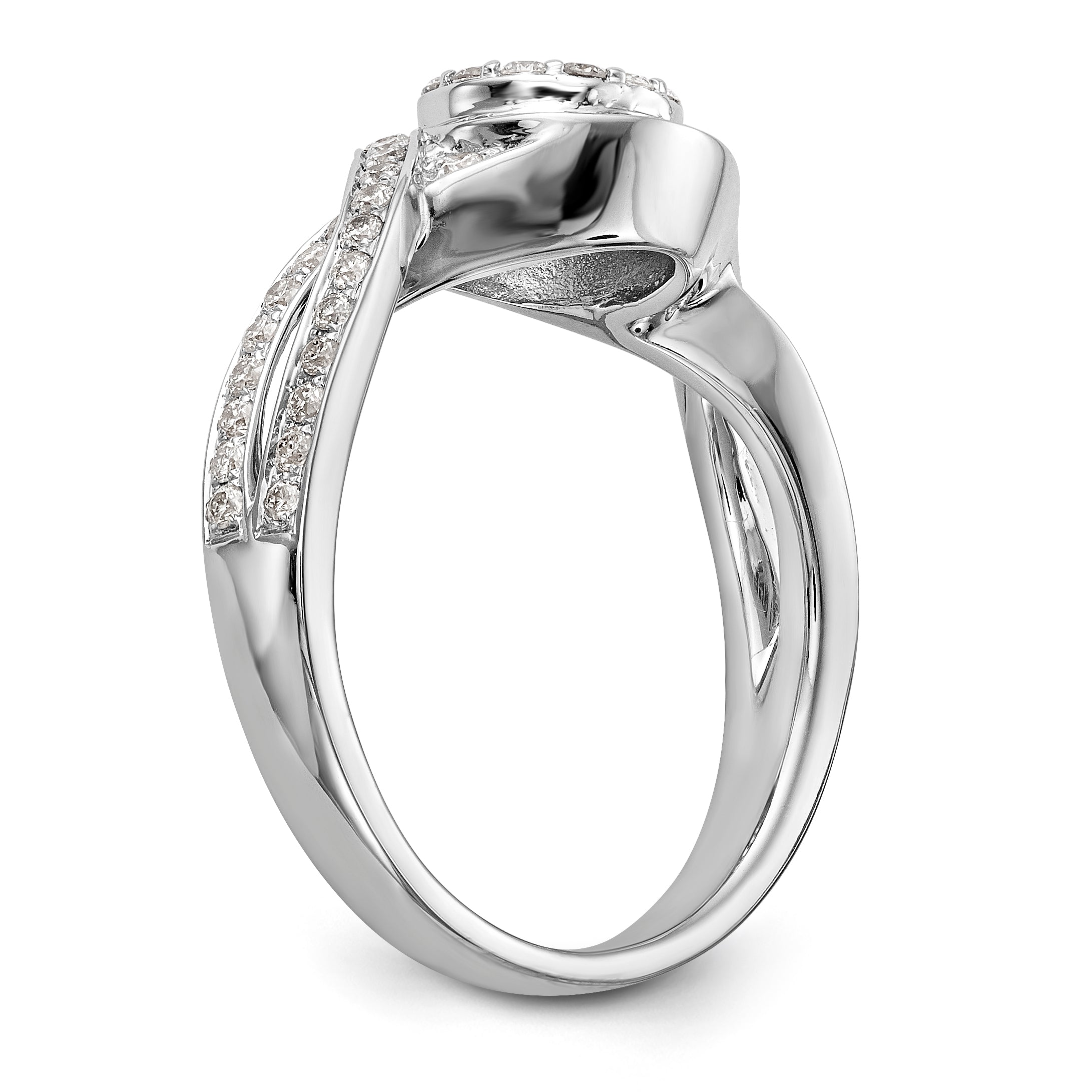 14K Weißgold Verlobungsring mit Peg-Fassung und simulierten Diamanten im Criss-Cross-Design