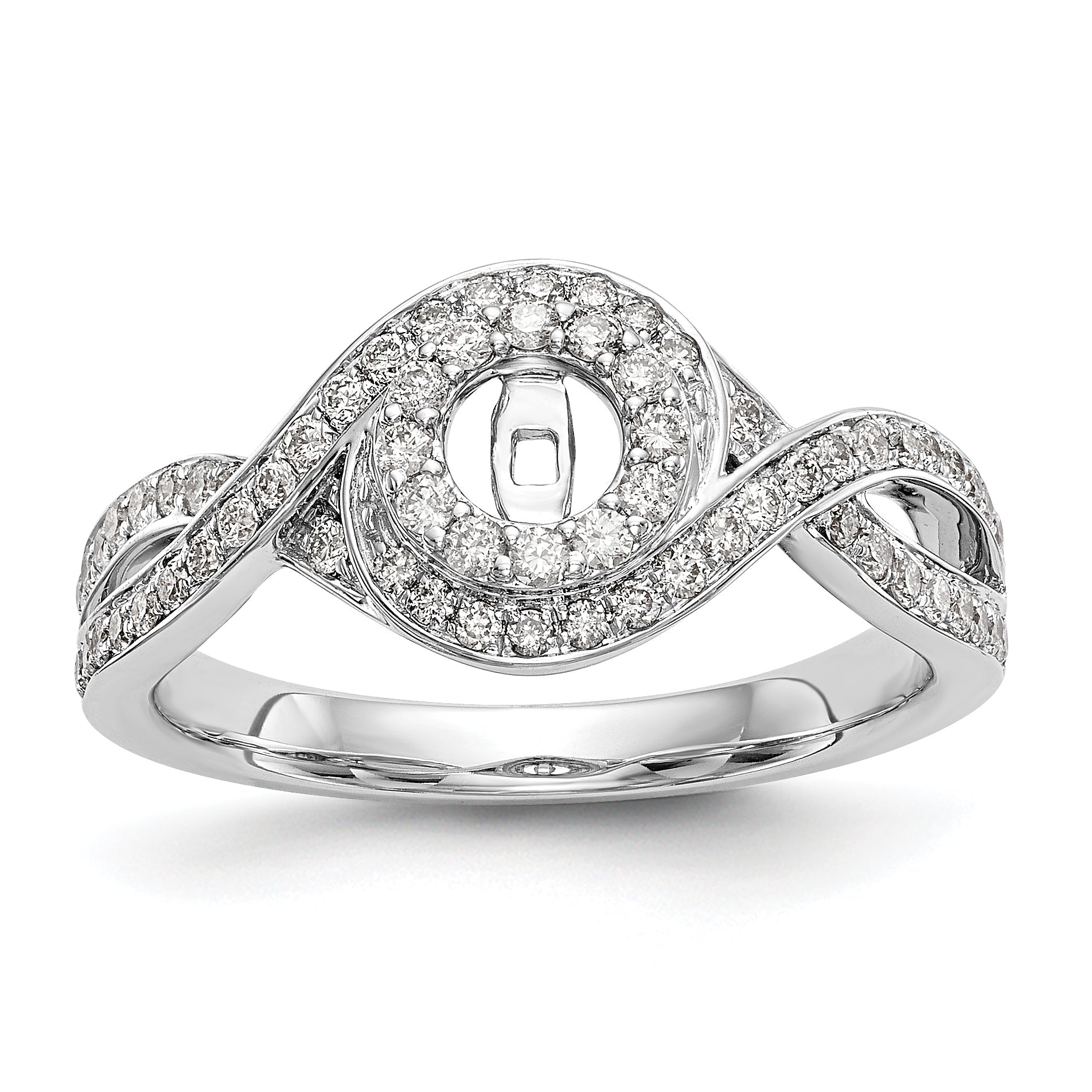 14K Weißgold Verlobungsring mit Peg-Fassung und simulierten Diamanten im Criss-Cross-Design