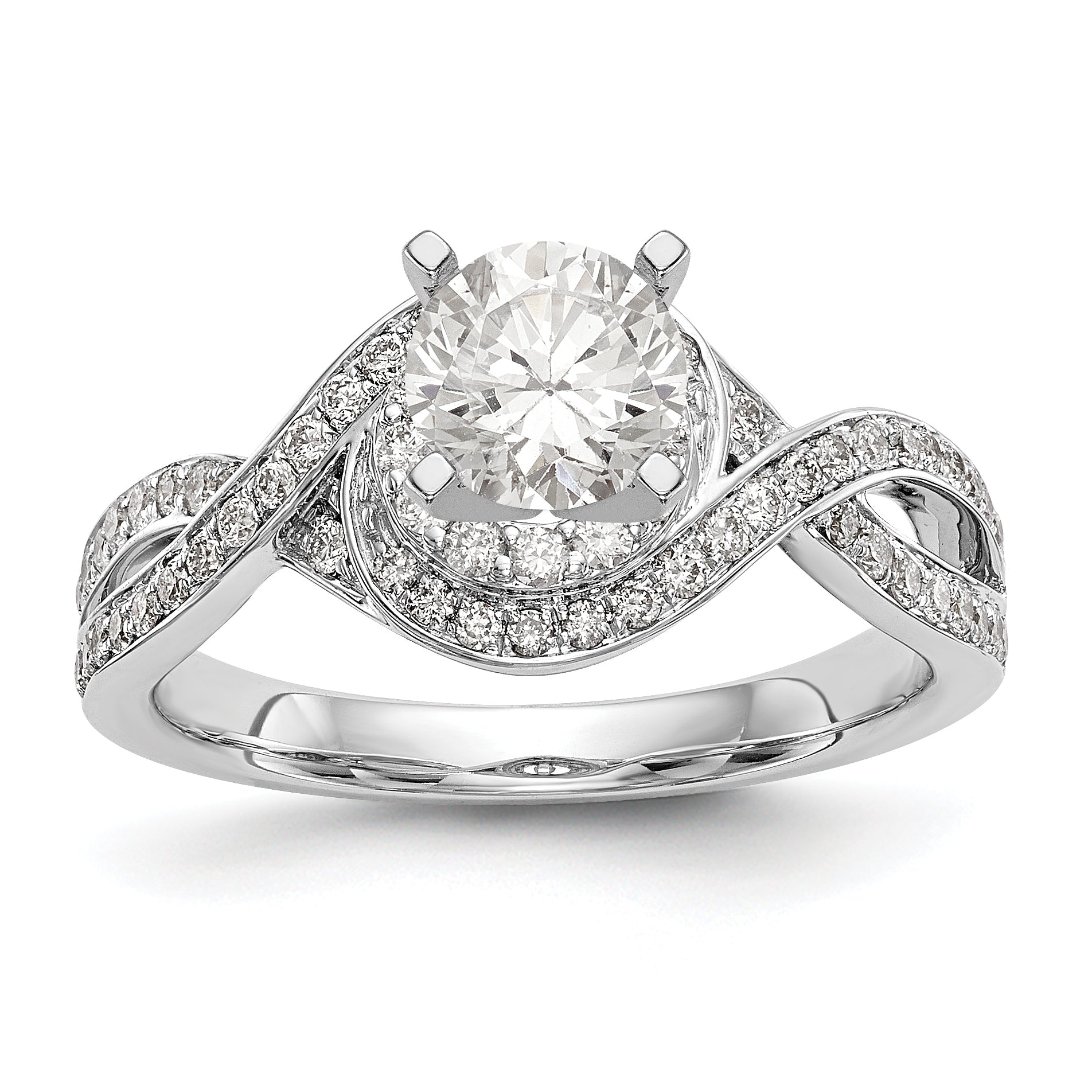14K Weißgold Verlobungsring mit Peg-Fassung und simulierten Diamanten im Criss-Cross-Design