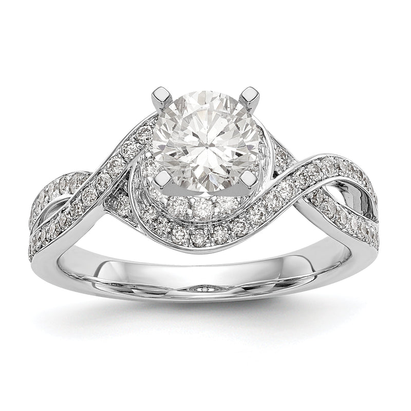 14K Weißgold Verlobungsring mit Peg-Fassung und simulierten Diamanten im Criss-Cross-Design