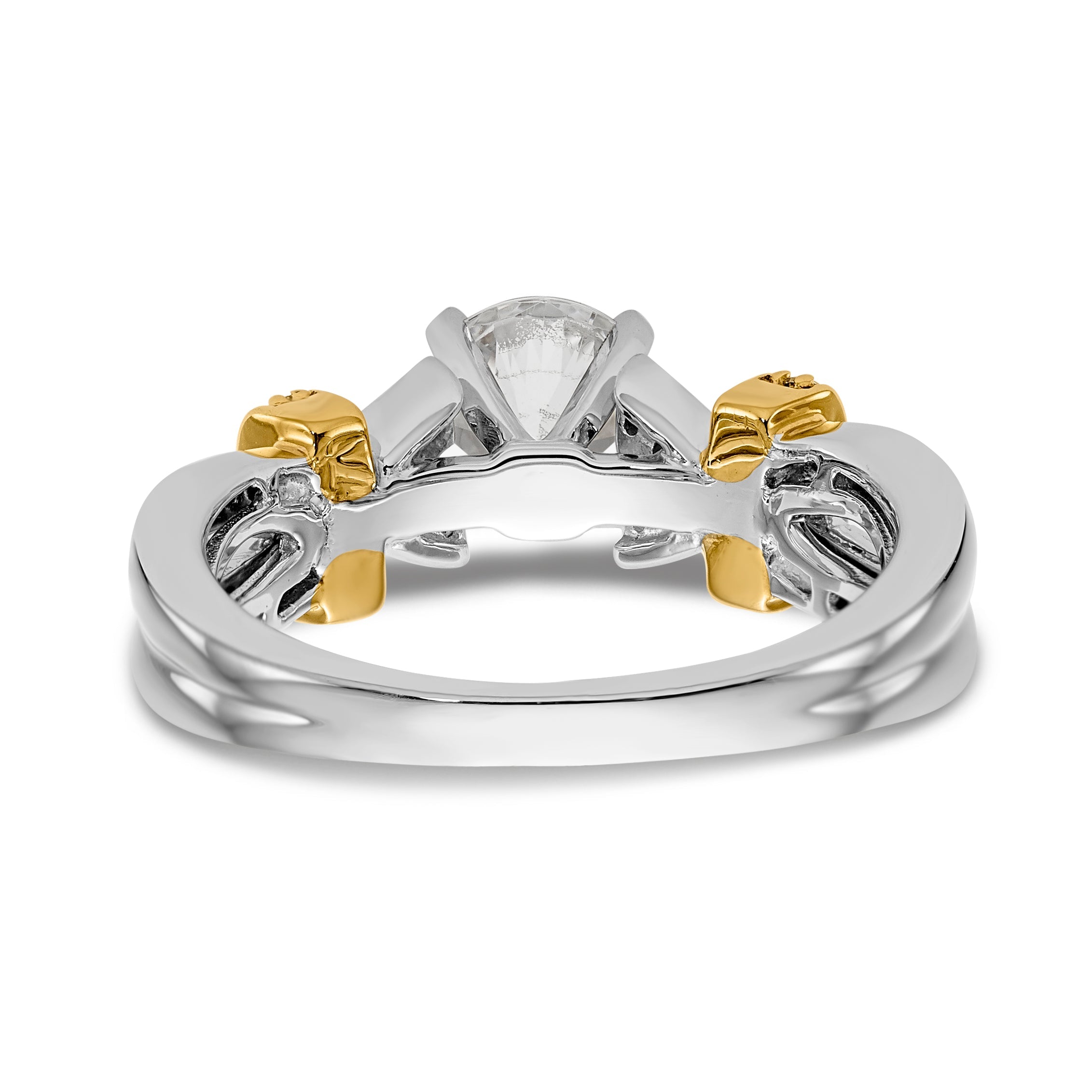 14K Bicolor Verlobungsring mit Peg-Fassung und gekreuzten Zirkonia, poliert