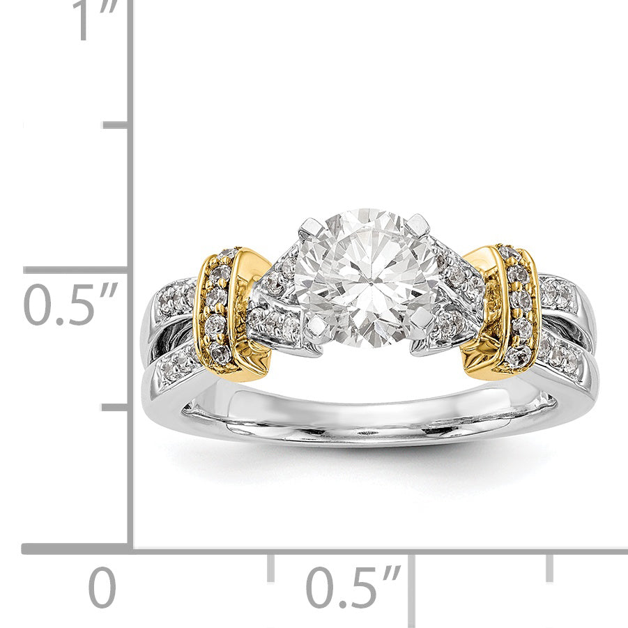 14K Bicolor Verlobungsring mit Peg-Fassung und gekreuzten Zirkonia, poliert