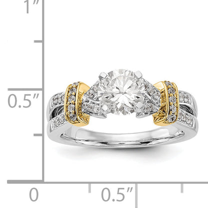14K Bicolor Verlobungsring mit Peg-Fassung und gekreuzten Zirkonia, poliert