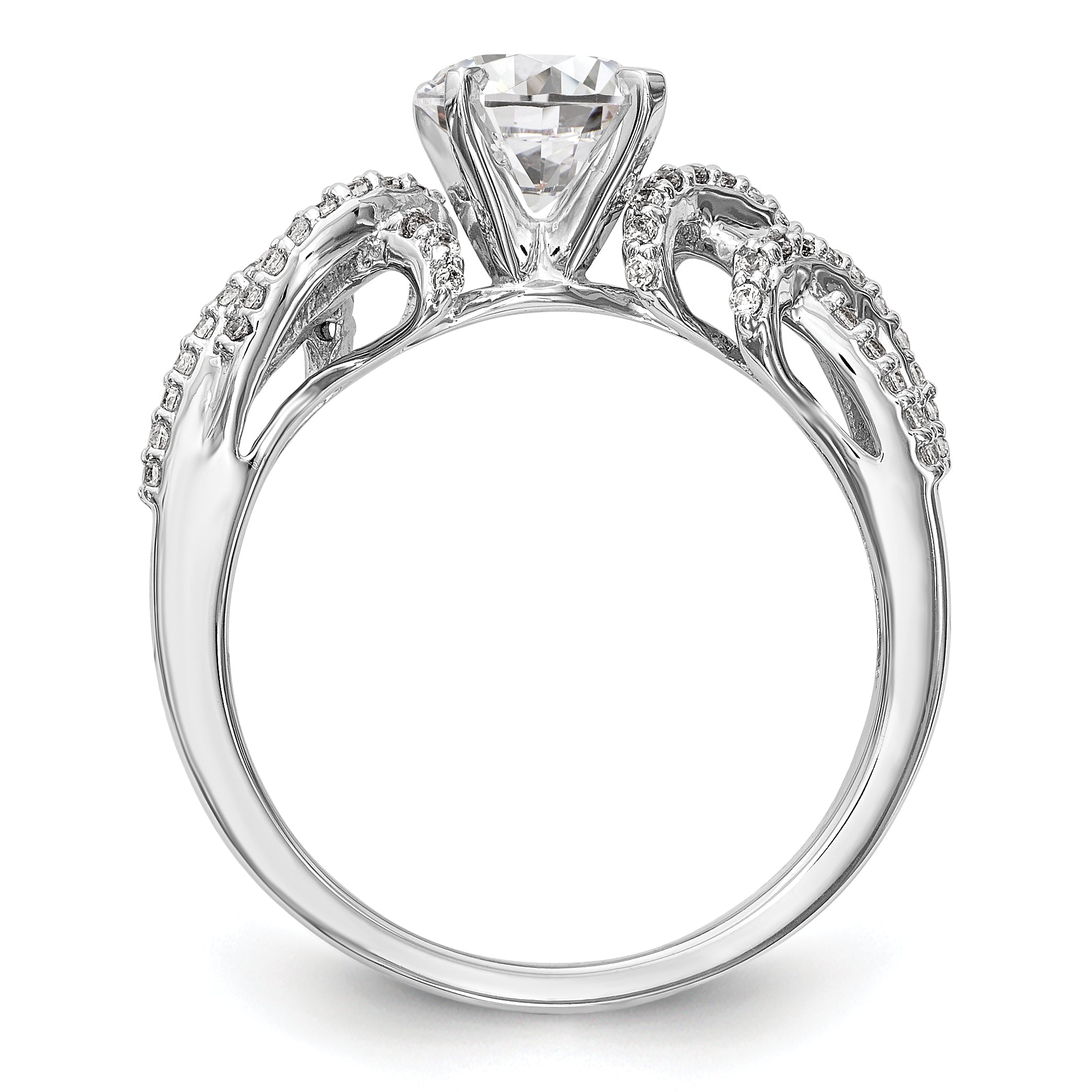 14K Weißgold Verlobungsring mit Krappenfassung und simulierten Diamanten im Criss-Cross-Design