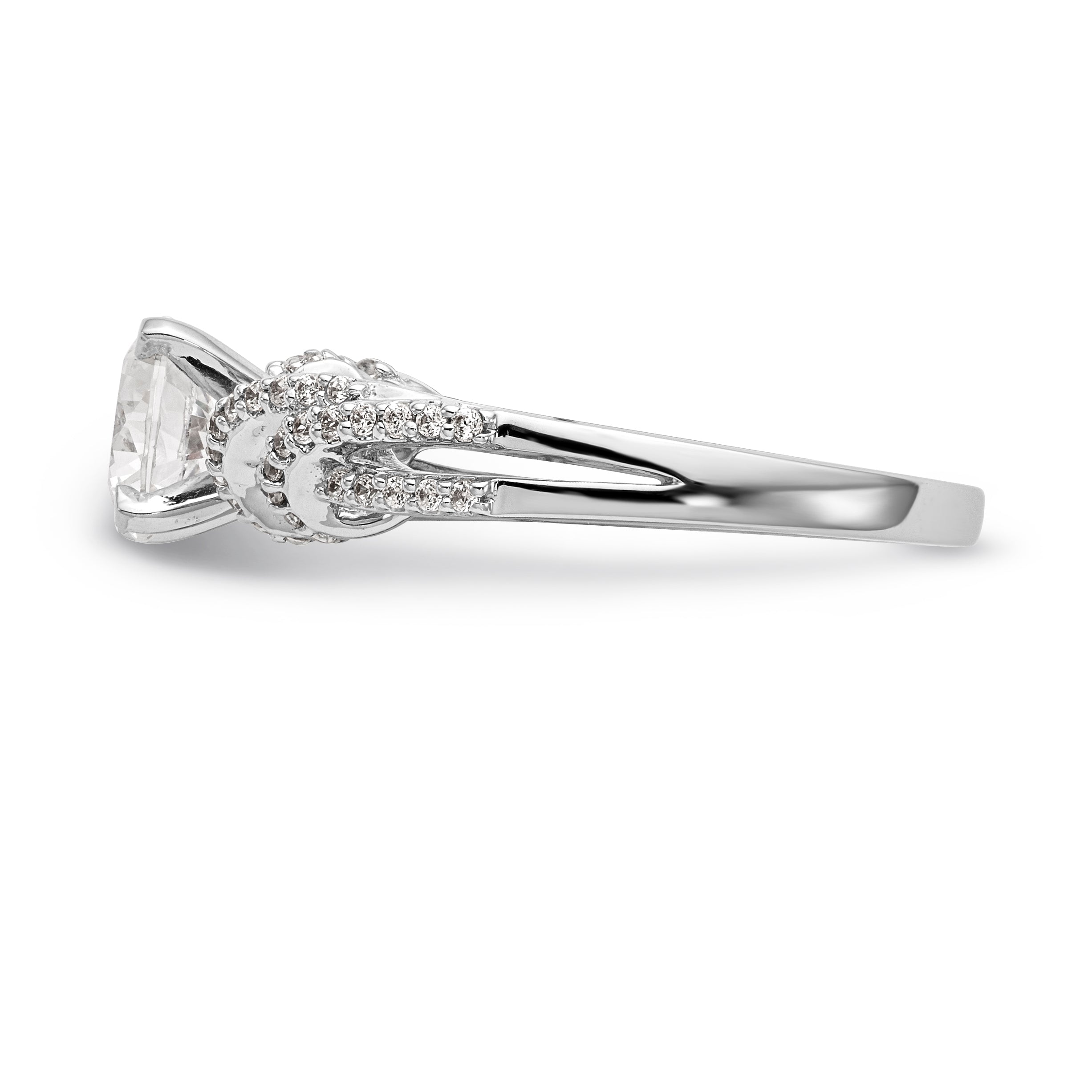 14K Weißgold Verlobungsring mit Krappenfassung und simulierten Diamanten im Criss-Cross-Design