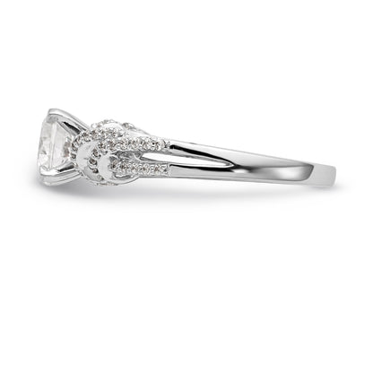 14K Weißgold Verlobungsring mit Krappenfassung und simulierten Diamanten im Criss-Cross-Design