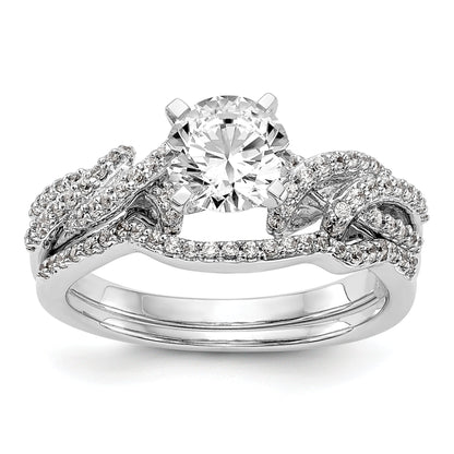 14K Weißgold Verlobungsring mit Krappenfassung und simulierten Diamanten im Criss-Cross-Design