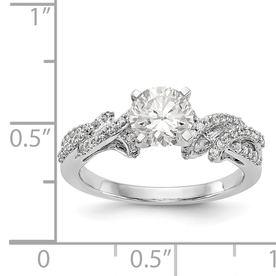 14K Weißgold Verlobungsring mit Krappenfassung und simulierten Diamanten im Criss-Cross-Design