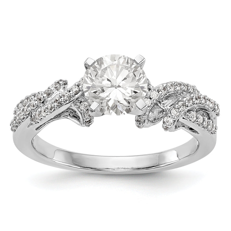14K Weißgold Verlobungsring mit Krappenfassung und simulierten Diamanten im Criss-Cross-Design