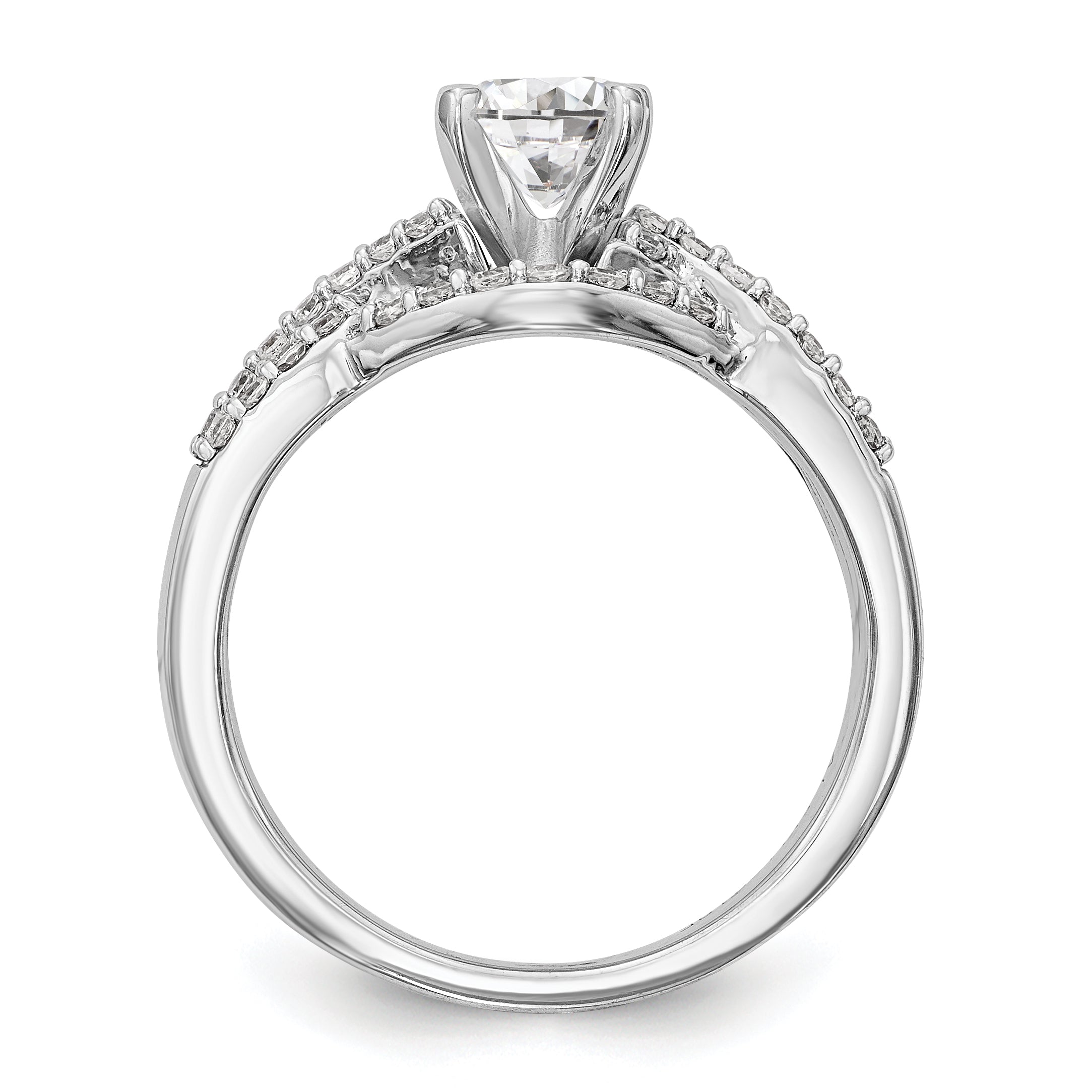 14K Weißgold Verlobungsring mit Zargenfassung, simuliertem Diamanten und Kreuzdesign
