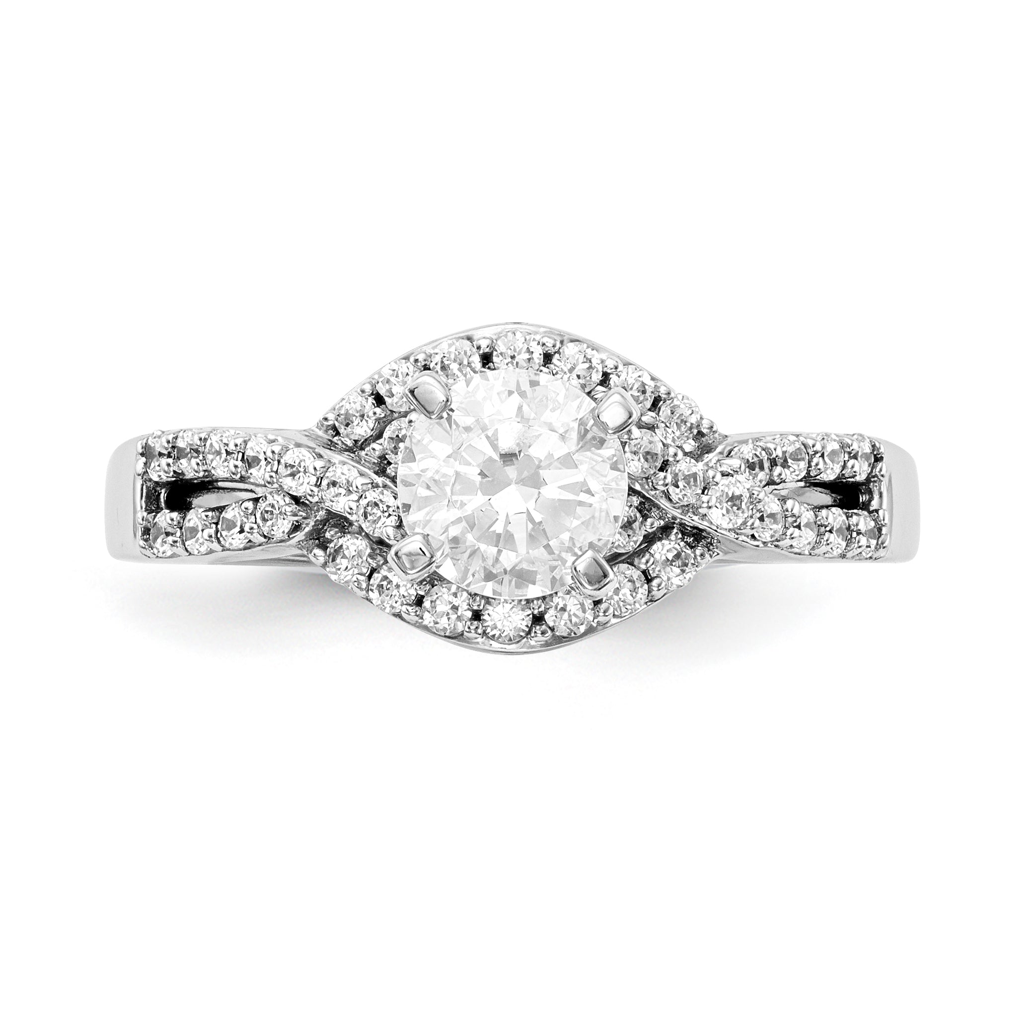 14K Weißgold Verlobungsring mit Zargenfassung, simuliertem Diamanten und Kreuzdesign