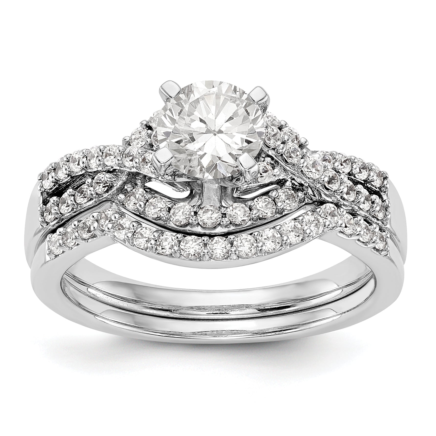 14K Weißgold Verlobungsring mit Zargenfassung, simuliertem Diamanten und Kreuzdesign