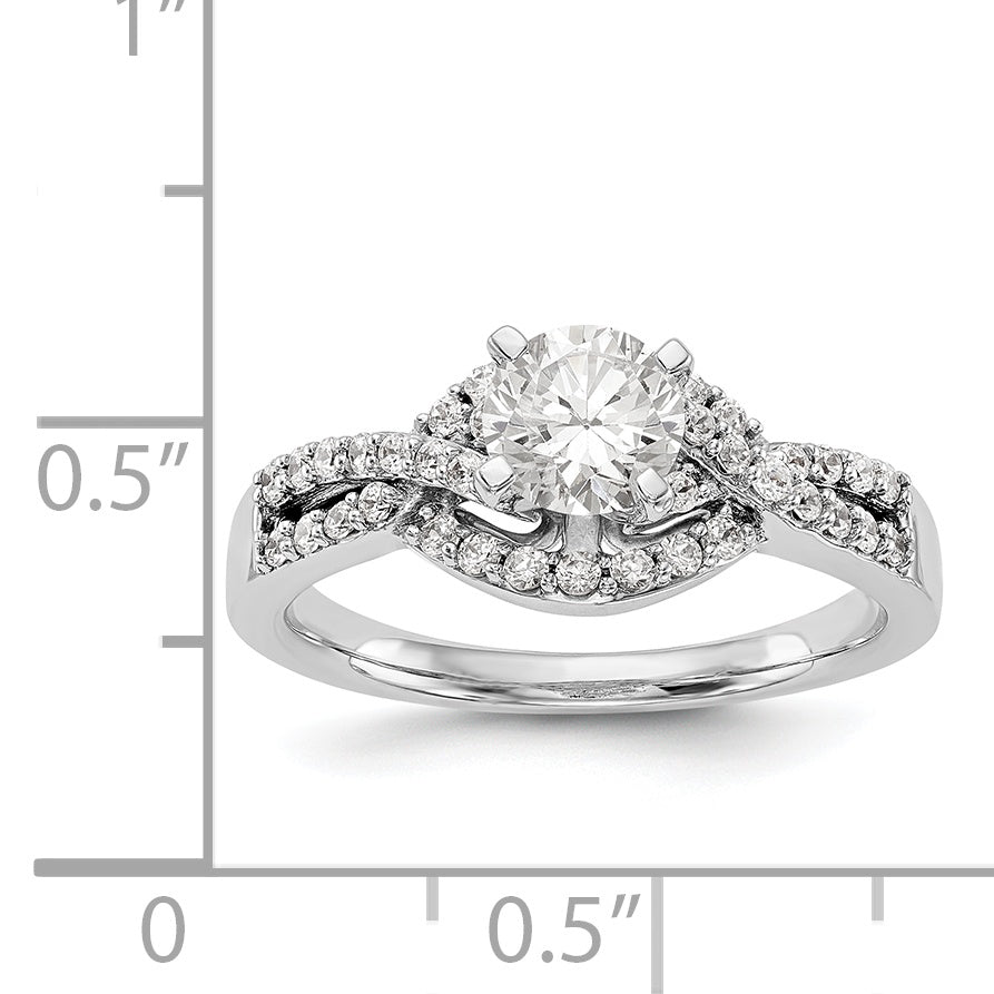 14K Weißgold Verlobungsring mit Zargenfassung, simuliertem Diamanten und Kreuzdesign
