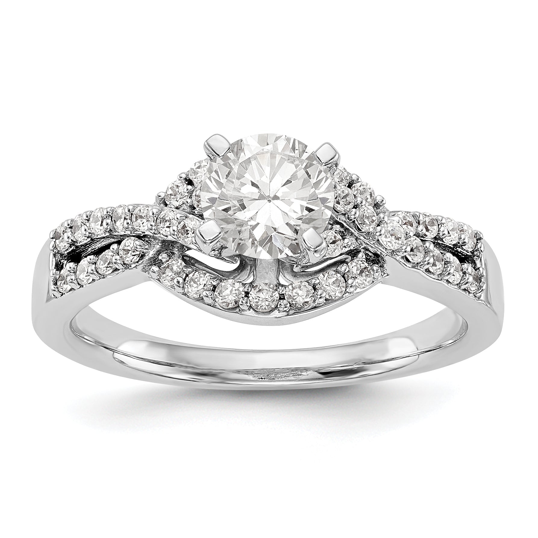 14K Weißgold Verlobungsring mit Zargenfassung, simuliertem Diamanten und Kreuzdesign