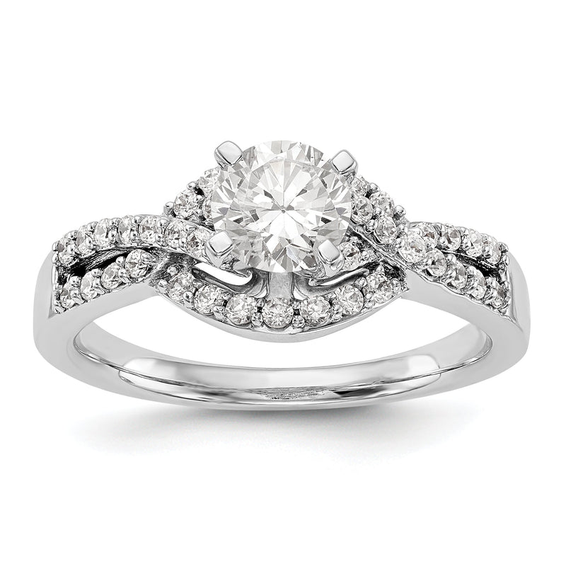 14K Weißgold Verlobungsring mit Zargenfassung, simuliertem Diamanten und Kreuzdesign