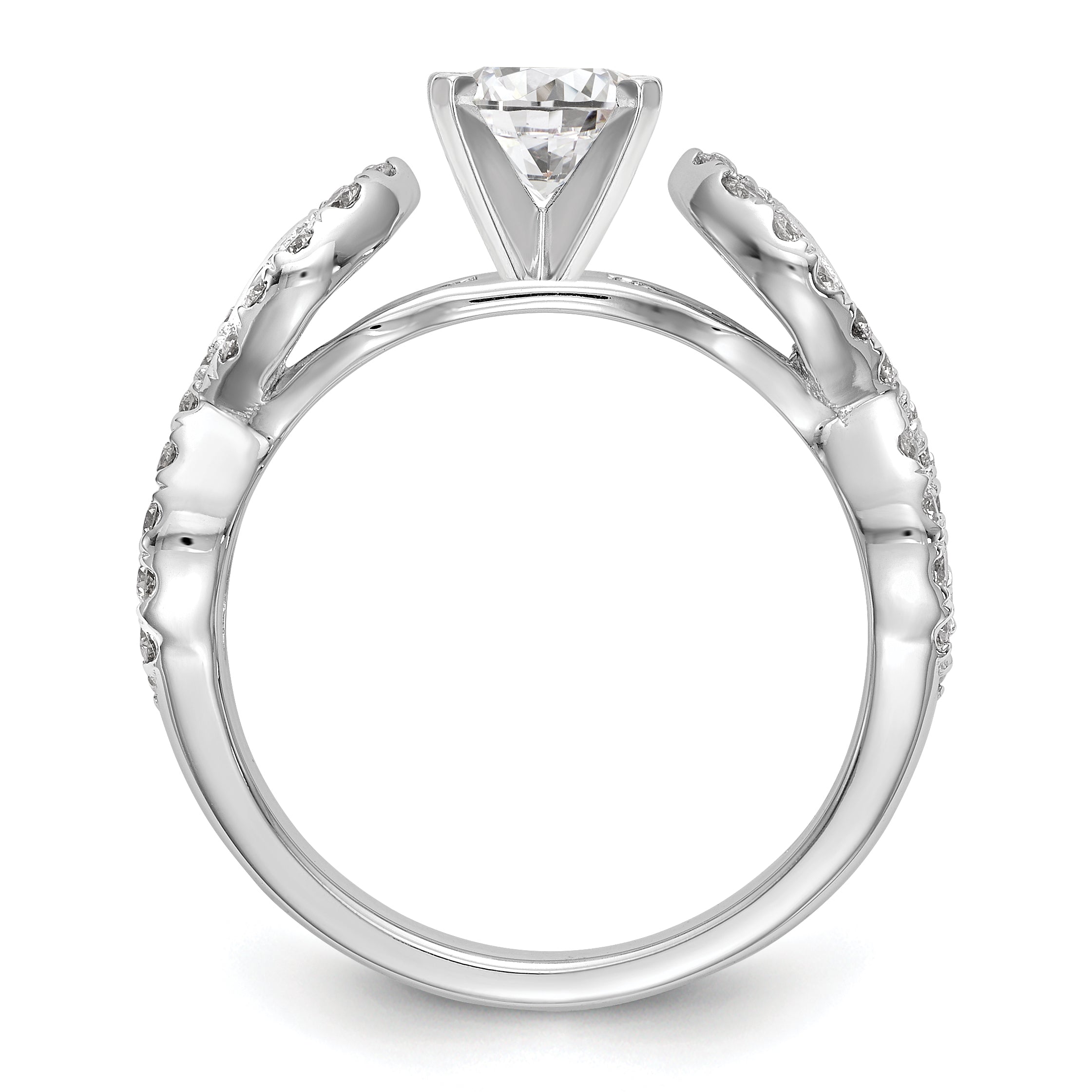 Verlobungsring aus 14 Karat Weißgold mit Krappenfassung, Infinity-Design und simulierten Diamanten