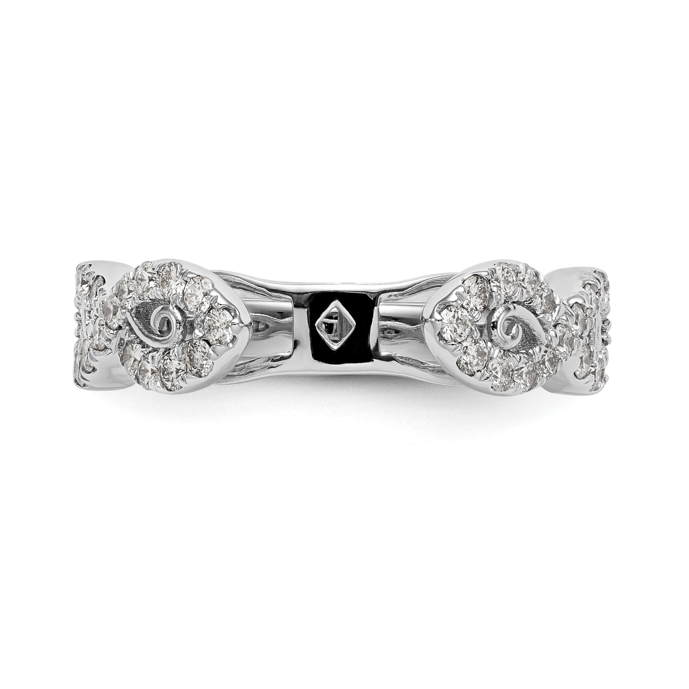 Verlobungsring aus 14 Karat Weißgold mit Krappenfassung, Infinity-Design und simulierten Diamanten