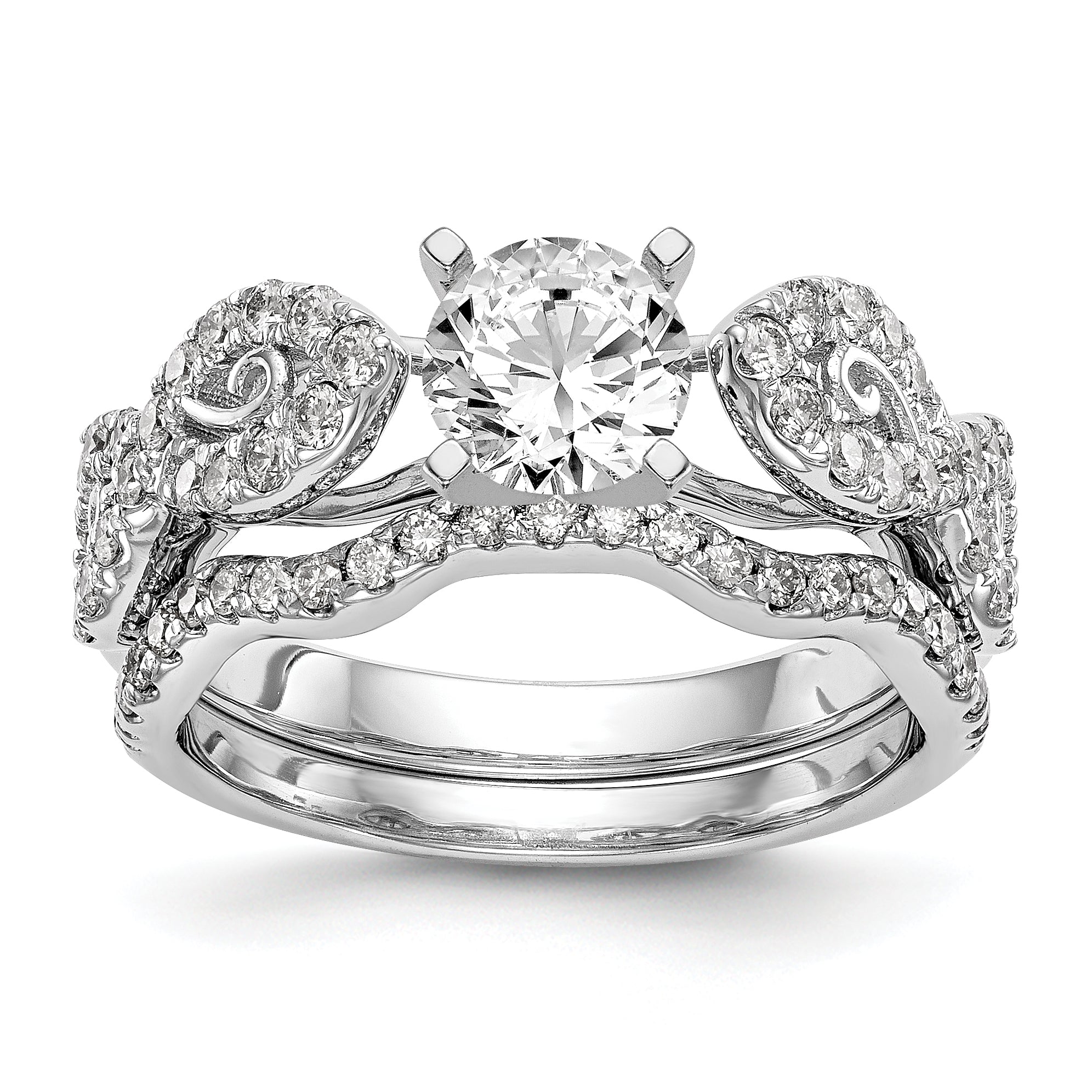 Verlobungsring aus 14 Karat Weißgold mit Krappenfassung, Infinity-Design und simulierten Diamanten