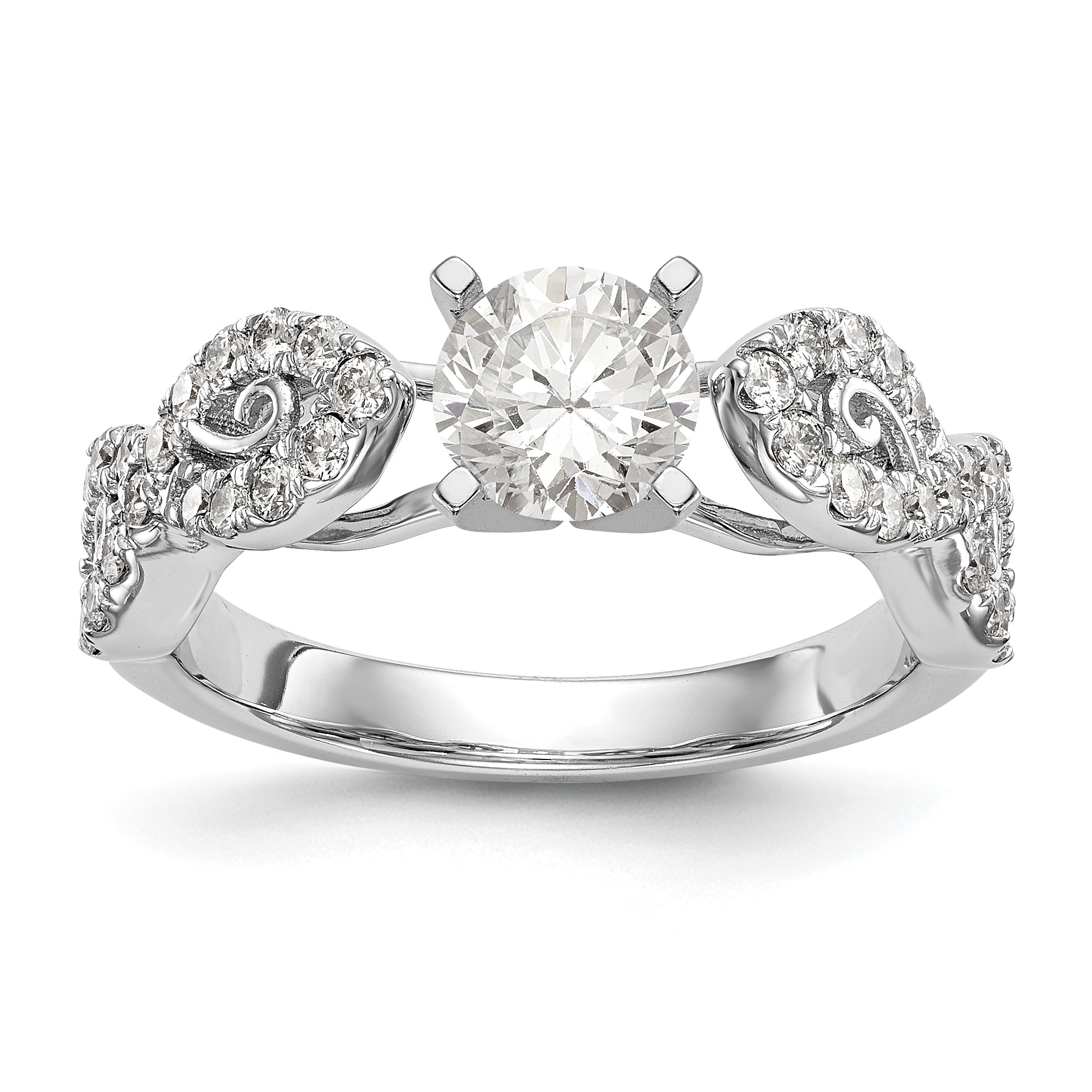 Verlobungsring aus 14 Karat Weißgold mit Krappenfassung, Infinity-Design und simulierten Diamanten