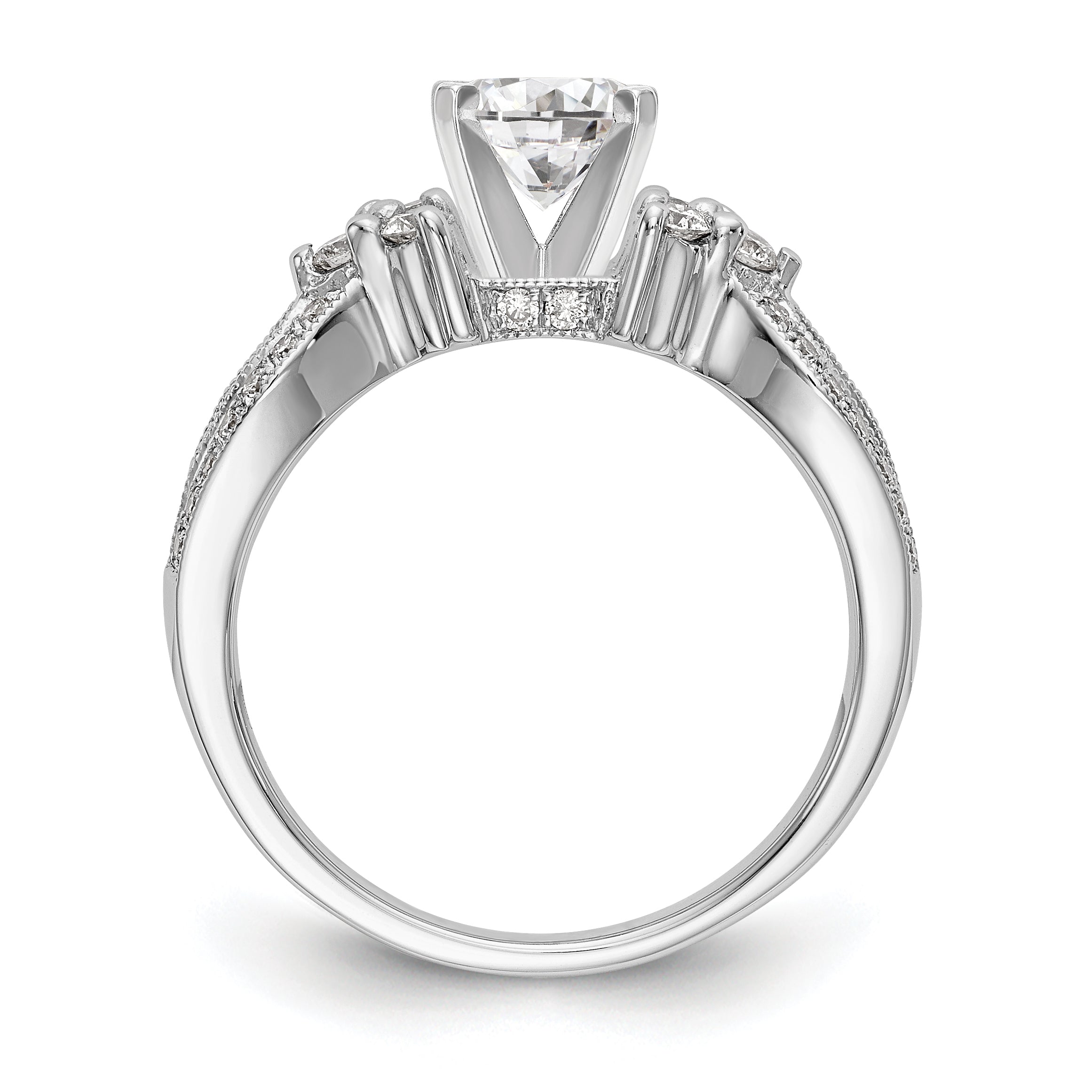 14K Weißgold Verlobungsring mit Krappenfassung, simuliertem Diamanten und Criss-Cross-Design